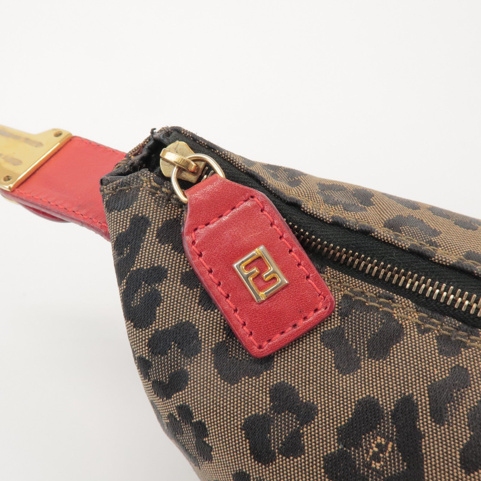 FENDI Canvas Leather Leopard Hand Bag Cosmetic Pouch Brown 26360