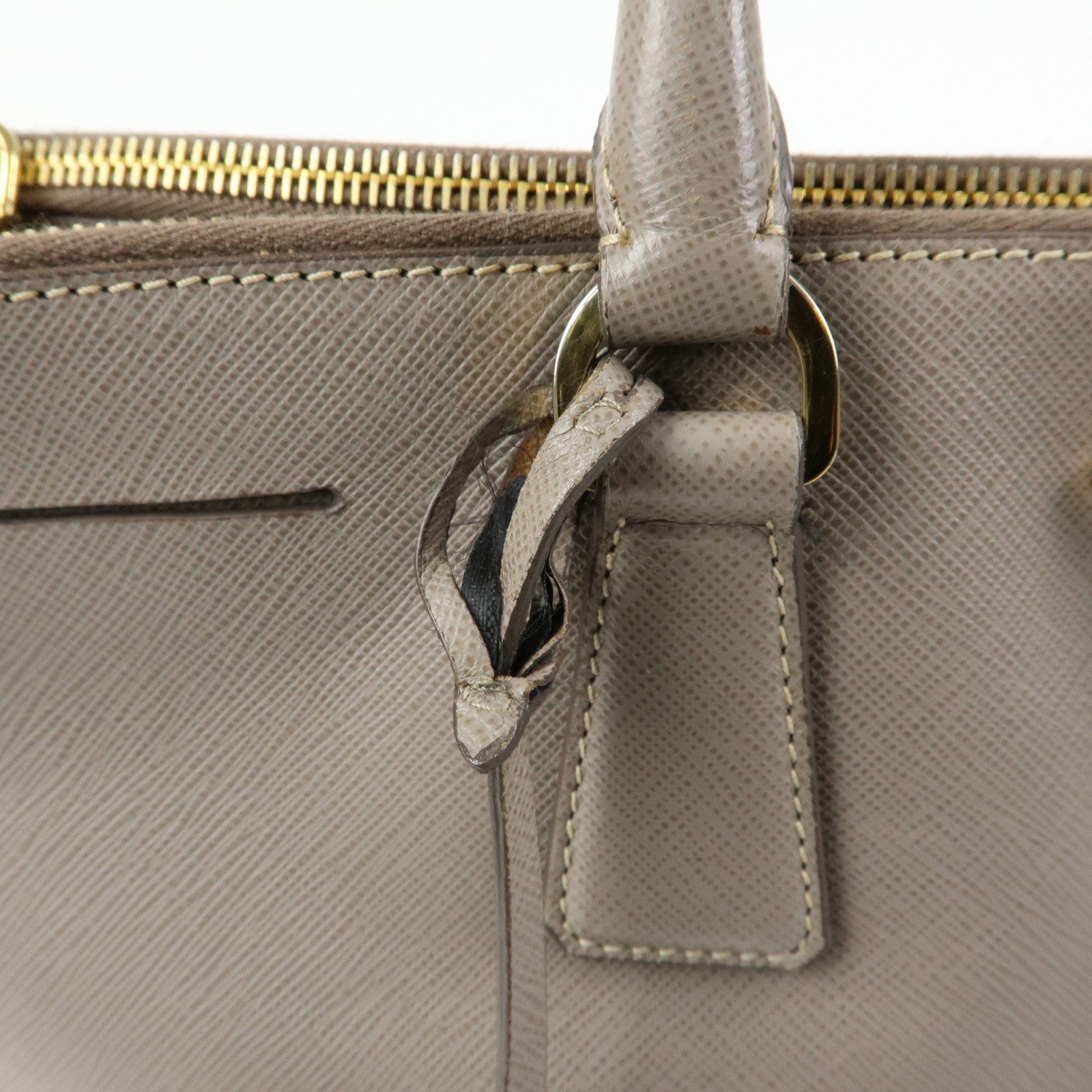 PRADA Triangle Logo Galleria Saffiano Leather Tote Hand Bag Gray