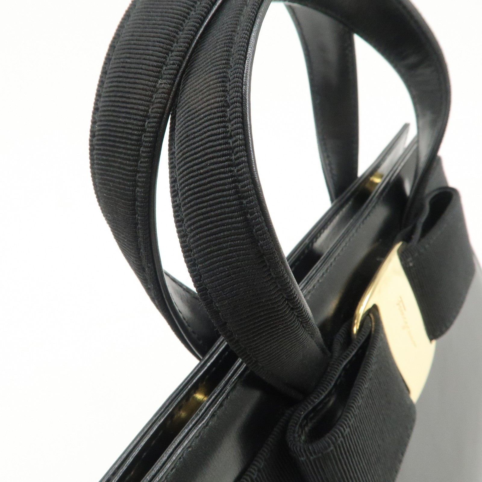 Ferragamo Vara Leather 2Way Hand Bag Shoulder Bag Black Used