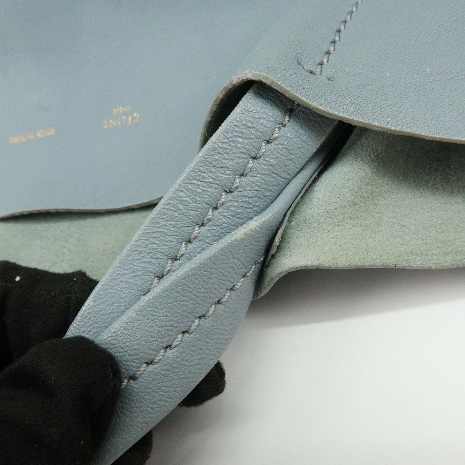 CELINE Horizontal Cabas Leather Tote Bag Shoulder Bag Light Blue