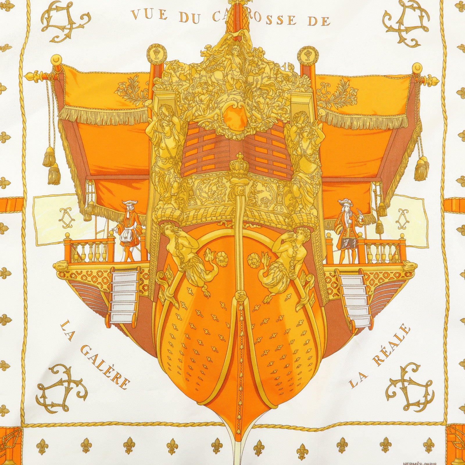 HERMES Carre 45 Silk 100% Scarf VUE DU CAROSSE LA GALERE LA REALE