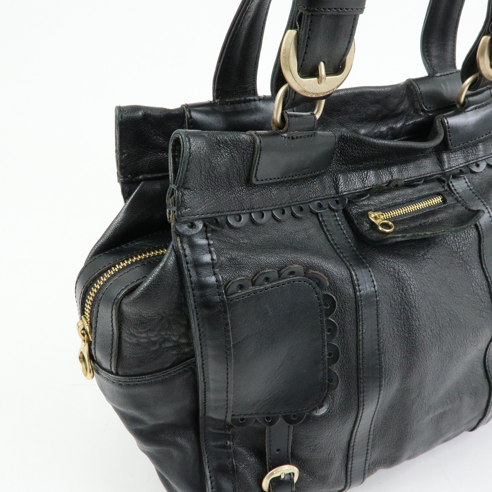 Chloe See by Chloe Leather Tote Bag Hand Bag Shoulder Bag Black