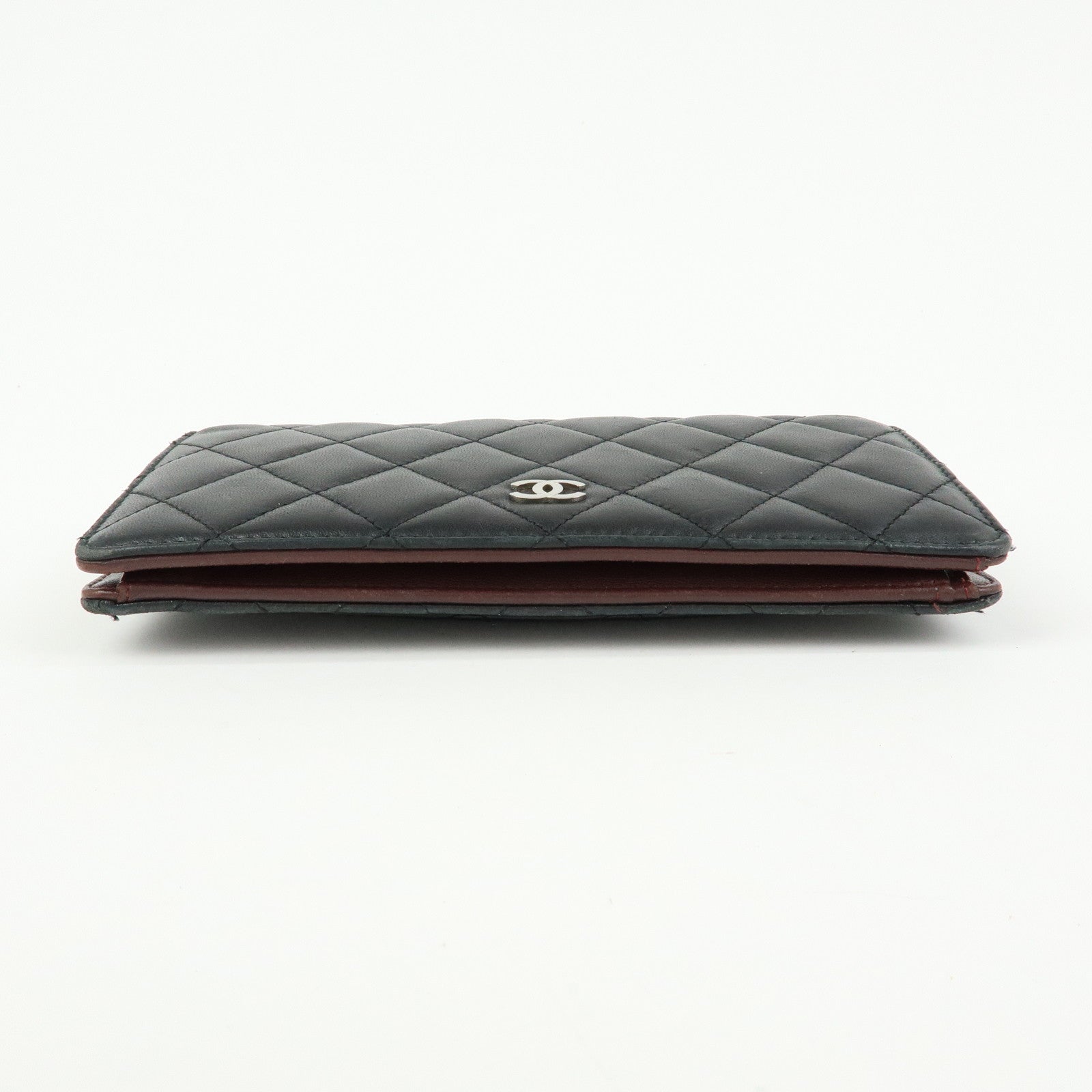 CHANEL Matelasse COCO Mark Lamb Skin Flap Bi-fold Long Wallet Black