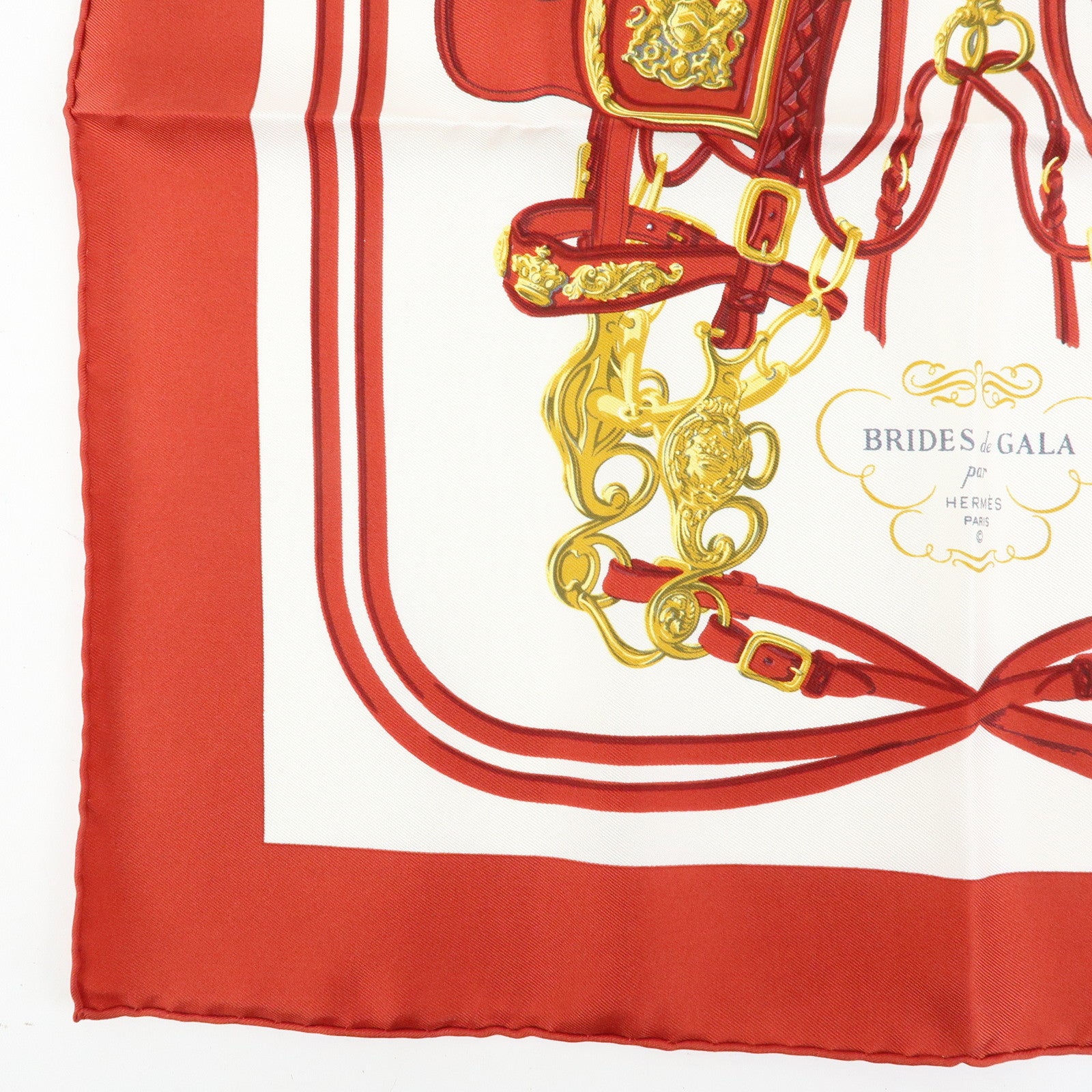 HERMES Carre 42 Silk 100% Scarf BRIDES de GALA Red White
