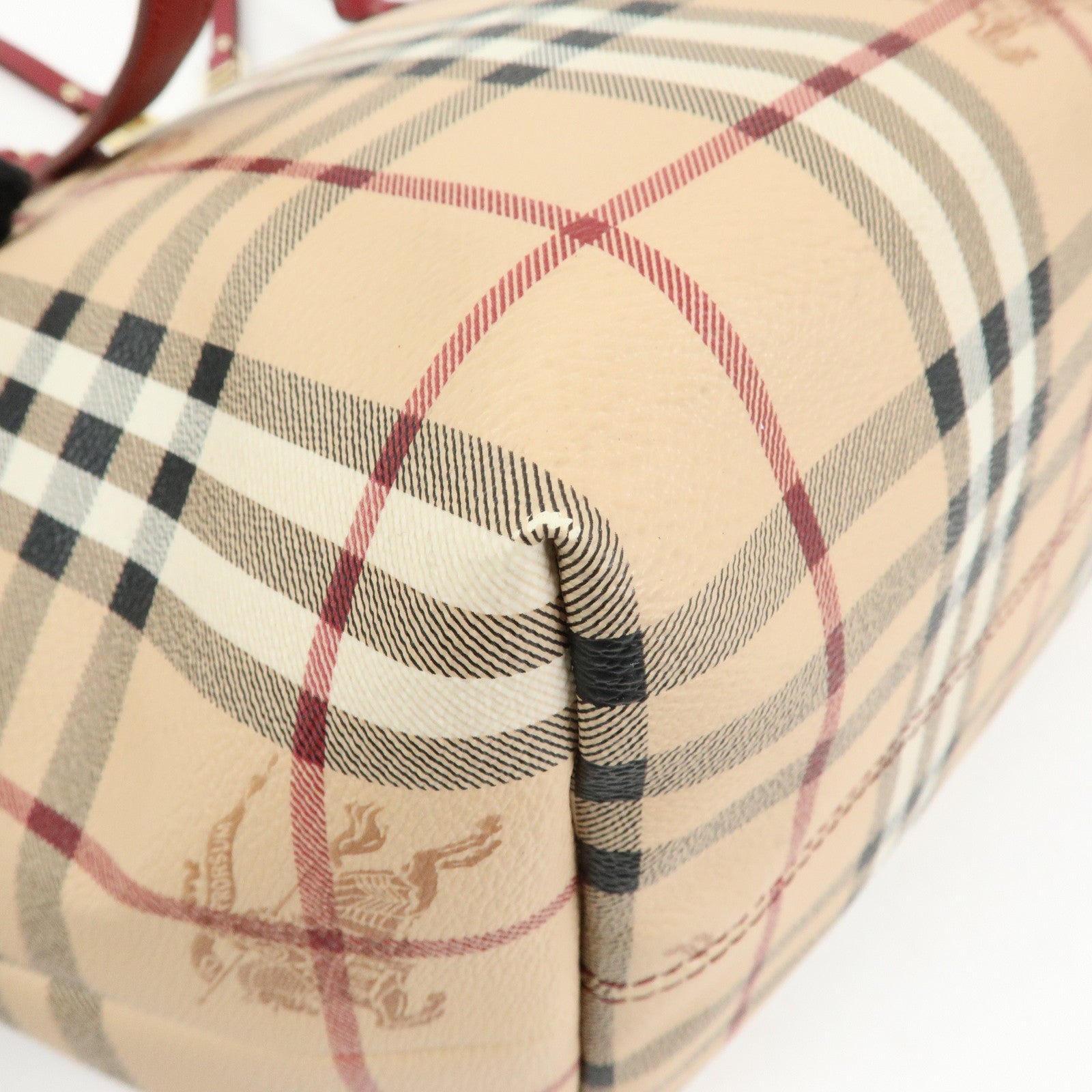 BURBERRY Nova Plaid PVC Leather Tote Bag Hand Bag Beige Red