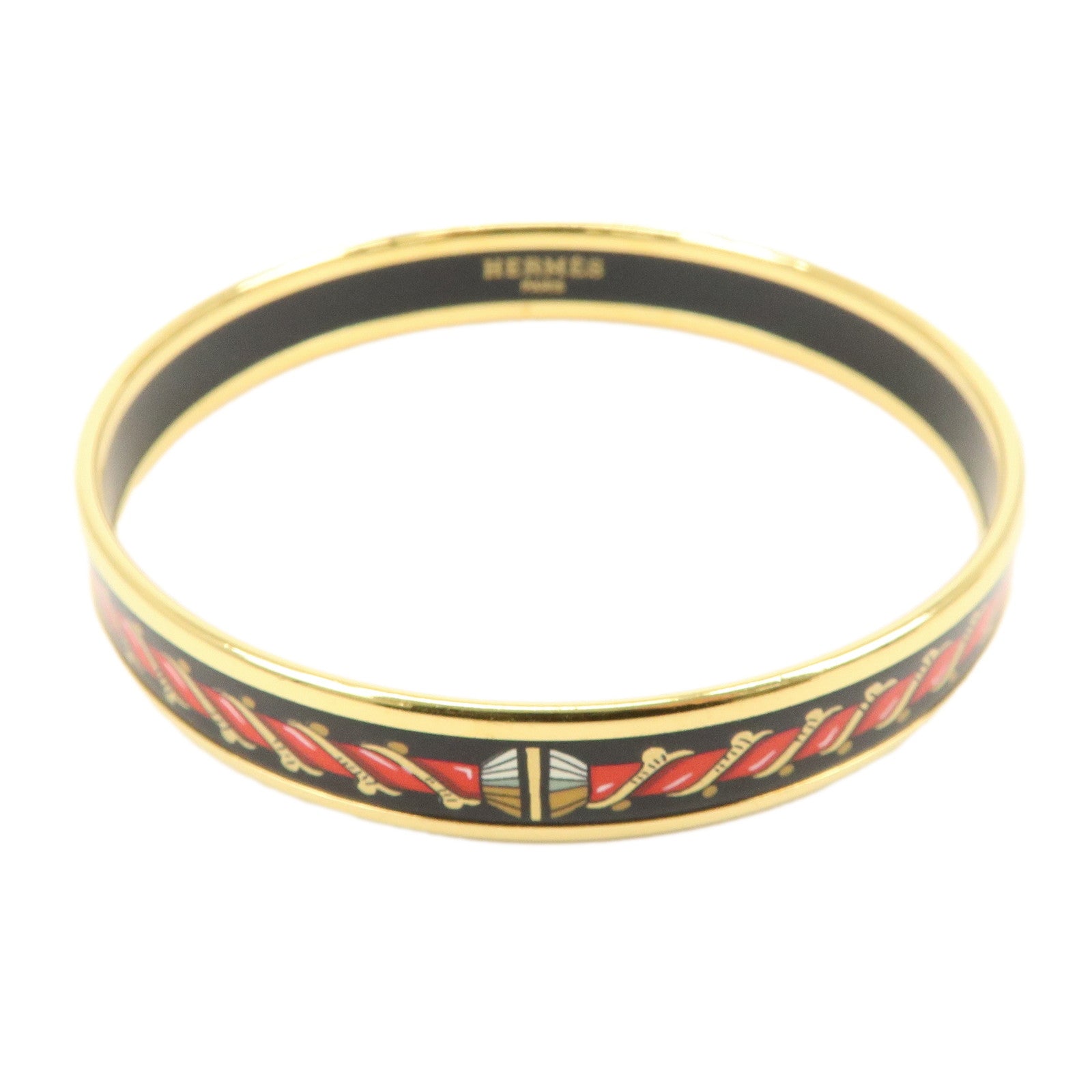 HERMES Email PM Gold Plated Bracelet Bangle Black Red