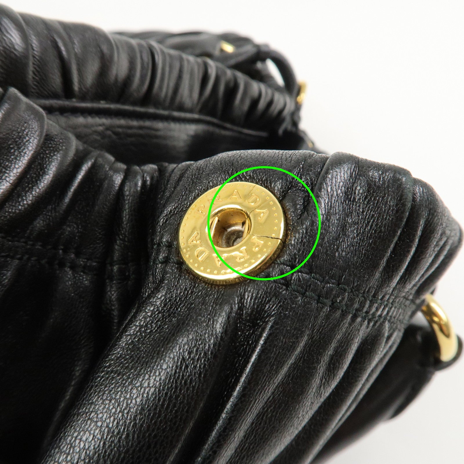 PRADA Leather Gathered 2Way Shoulder Bag Hand Bag Black BN1789