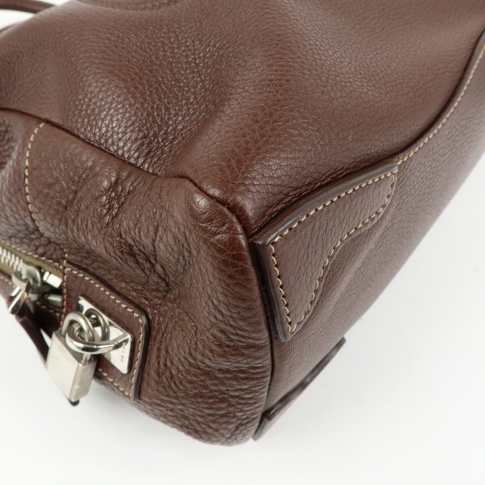 PRADA Vitello Daino Leather Boston Bag Hand Bag Brown BR3090