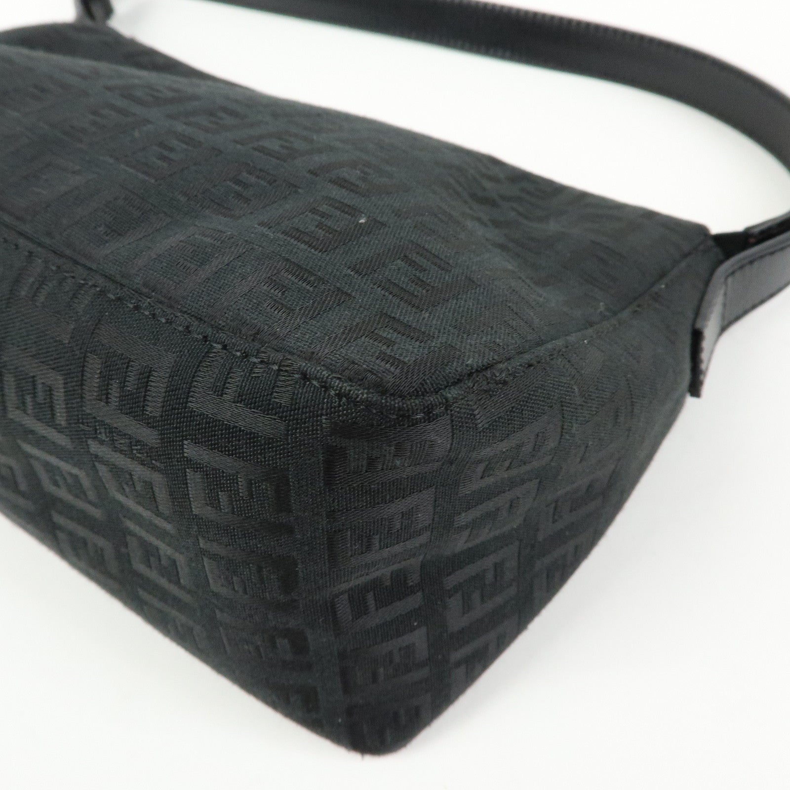 FENDI Zucchino Canvas Leather Shoulder Bag Hand Bag Black 8BR444