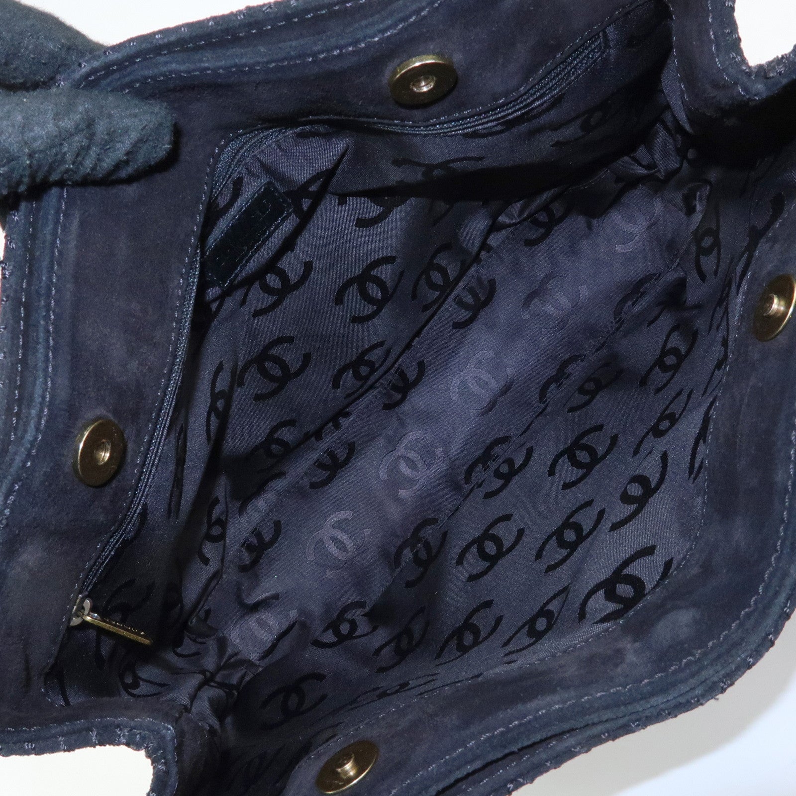 CHANEL COCO Mark Wild Stitch Suede Lamb Skin Tote Bag Black