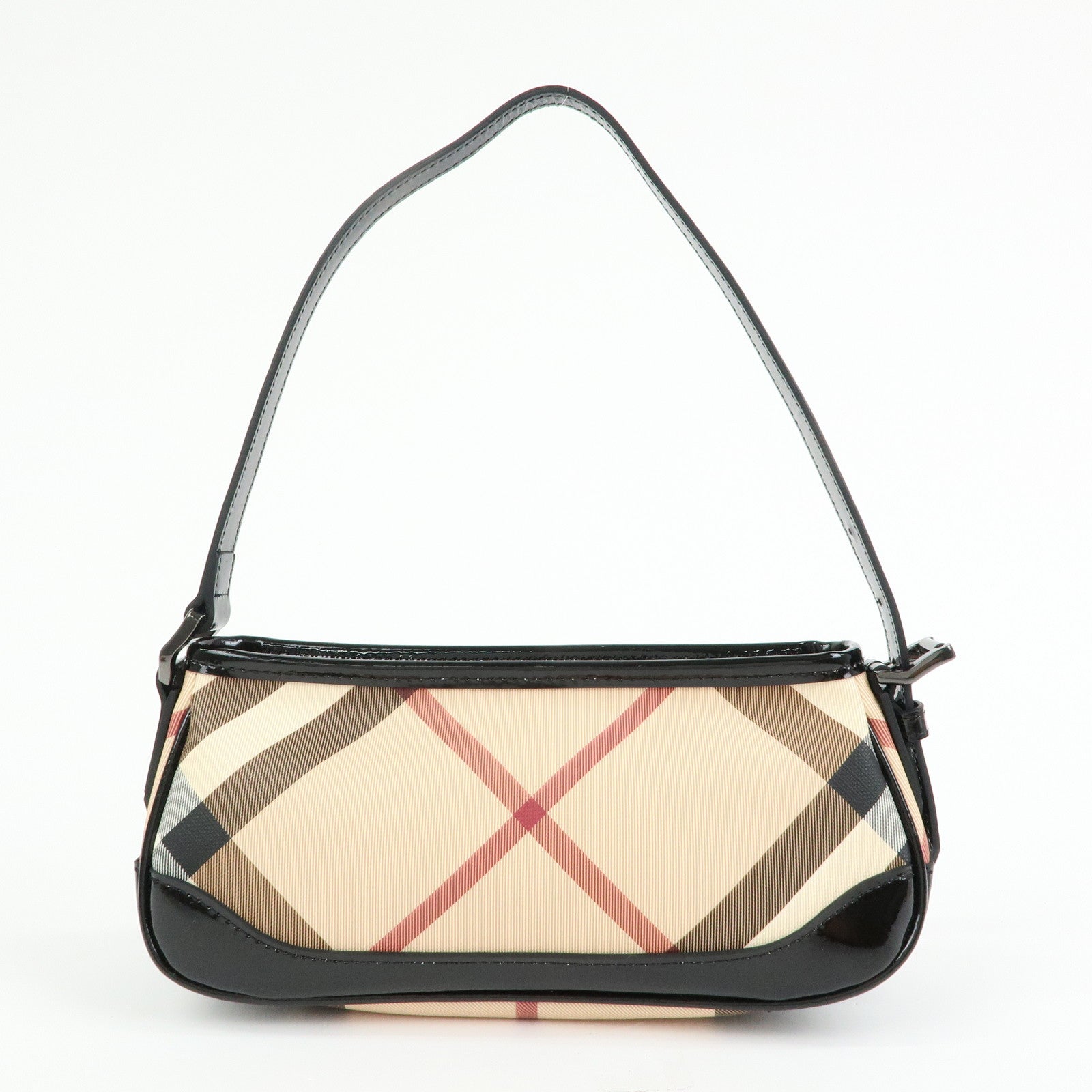 BURBERRY PVC Canvas Patent Leather Shoulder Hand Bag Black Beige