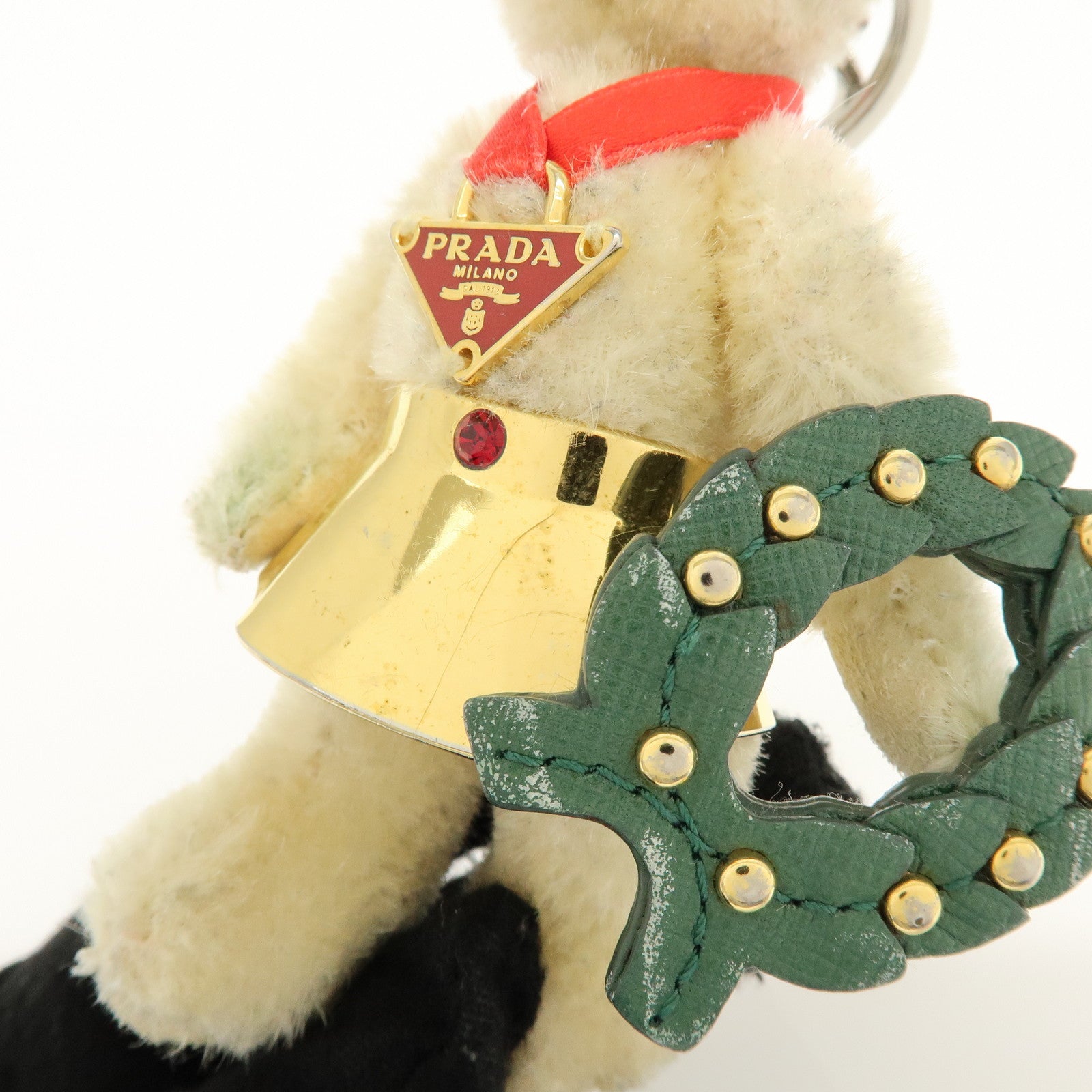 PRADA Bag Charm Key Holder Bear Motif Christmas 2012 Beige Red