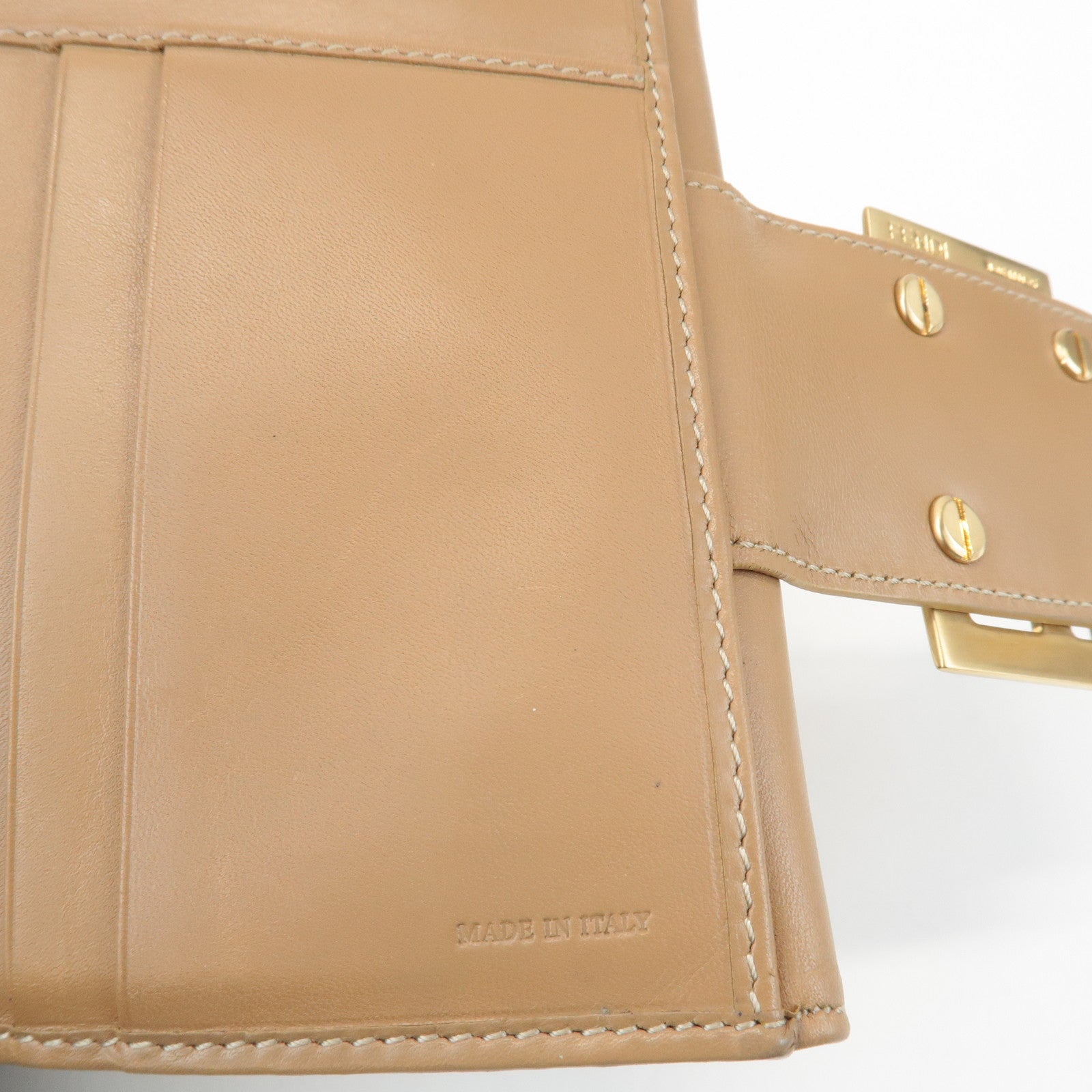 FENDI Zucca Leather Canvas Double Hook Bi Fold Wallet Beige 8M0035 Used