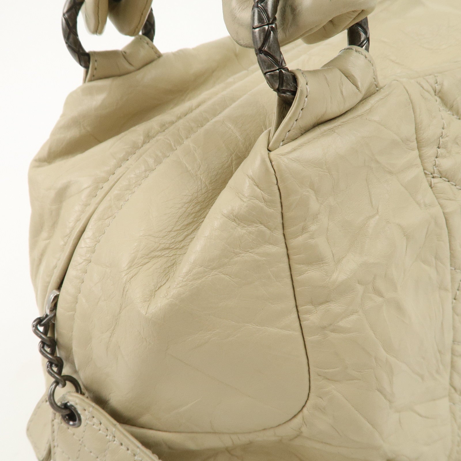 CHANEL Matelasse Leather COCO Mark Boston Bag Ivory Used