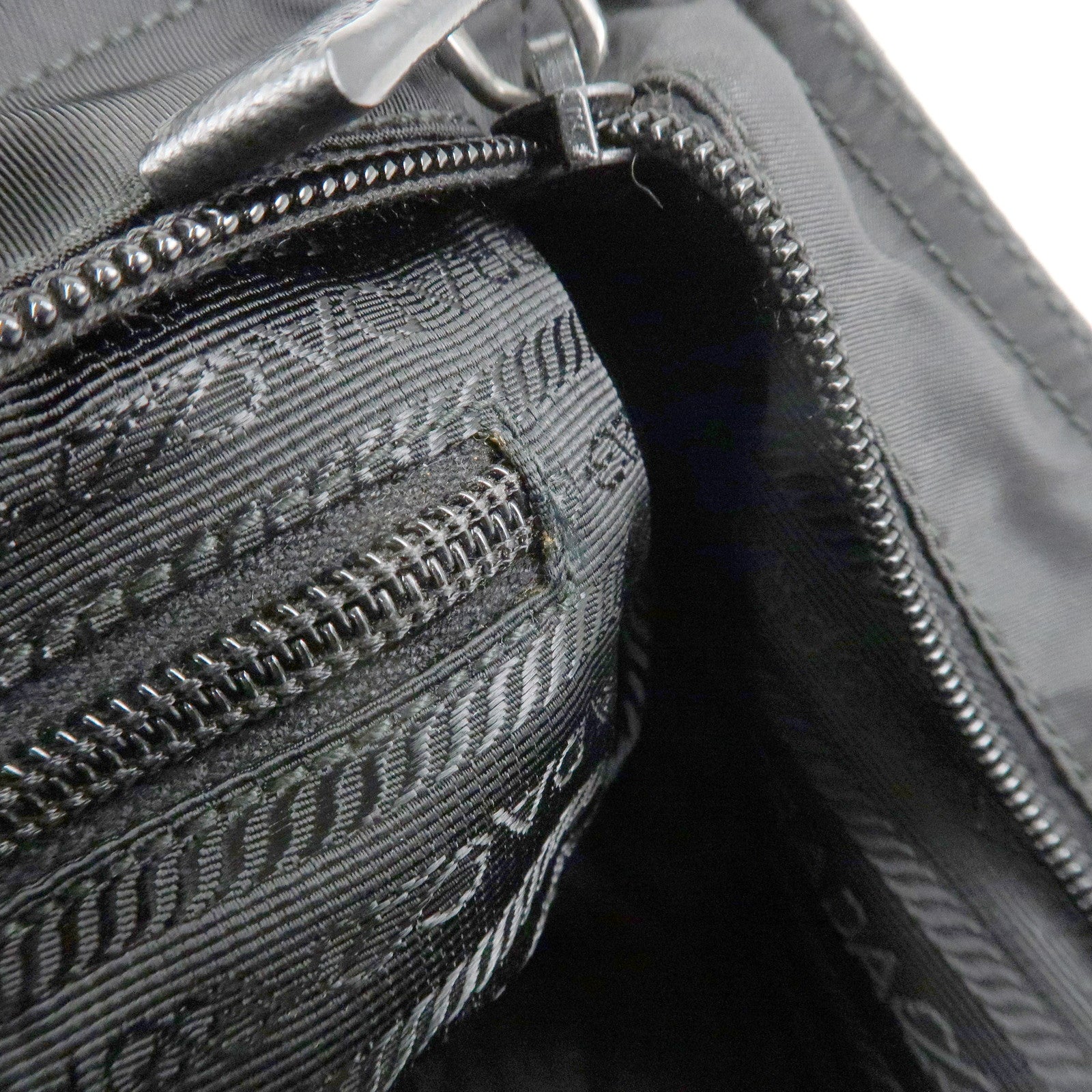 PRADA Triangle Logo Nylon Leather Shoulder Bag Silver HDW Black Used