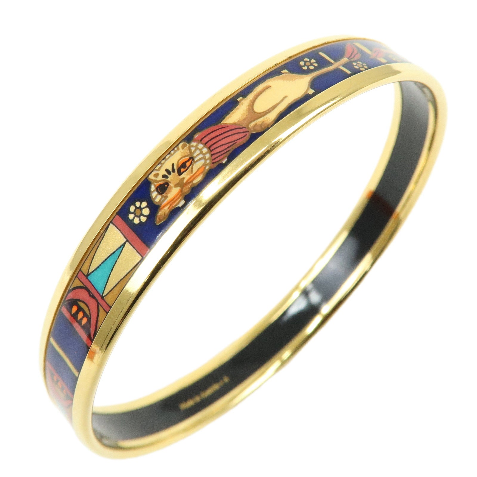HERMES Email PM Metal Bracelet Bangle Animal Gold Blue