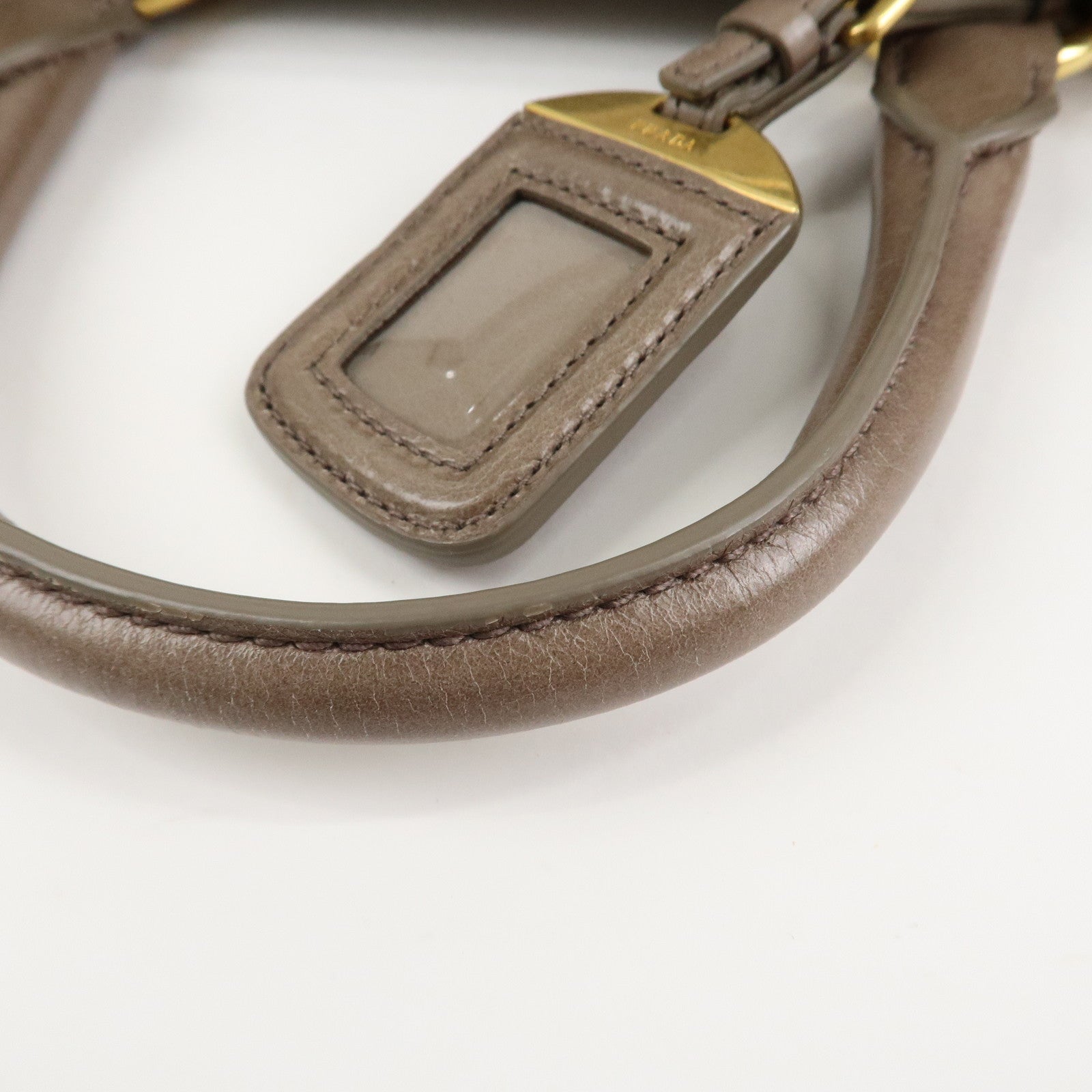 PRADA Logo Leather 2Way Bag Hand Bag Shoulder Bag Greige BN2533 Used