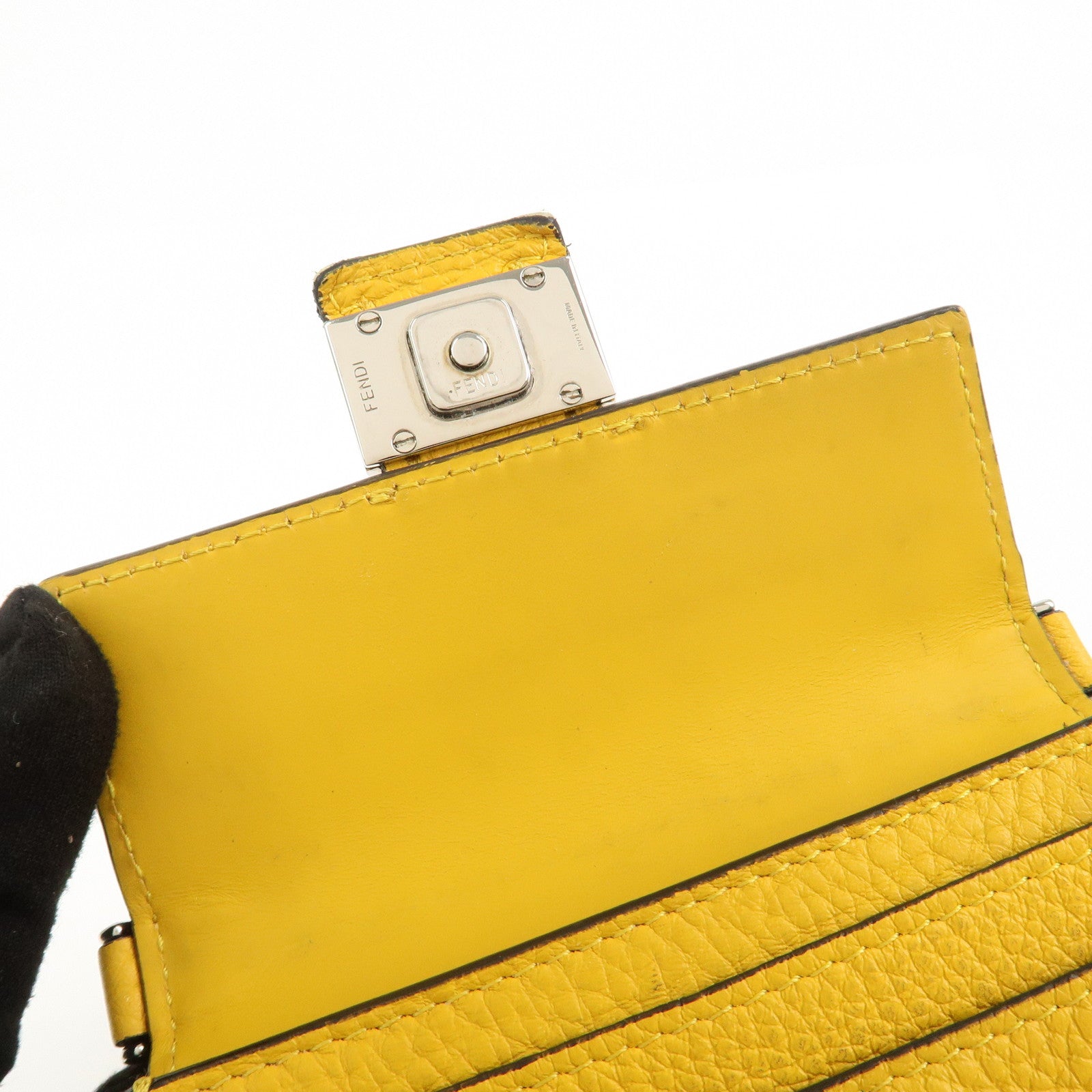 FENDI Micro Flat Baguette Leather Mini Shoulder Bag Yellow