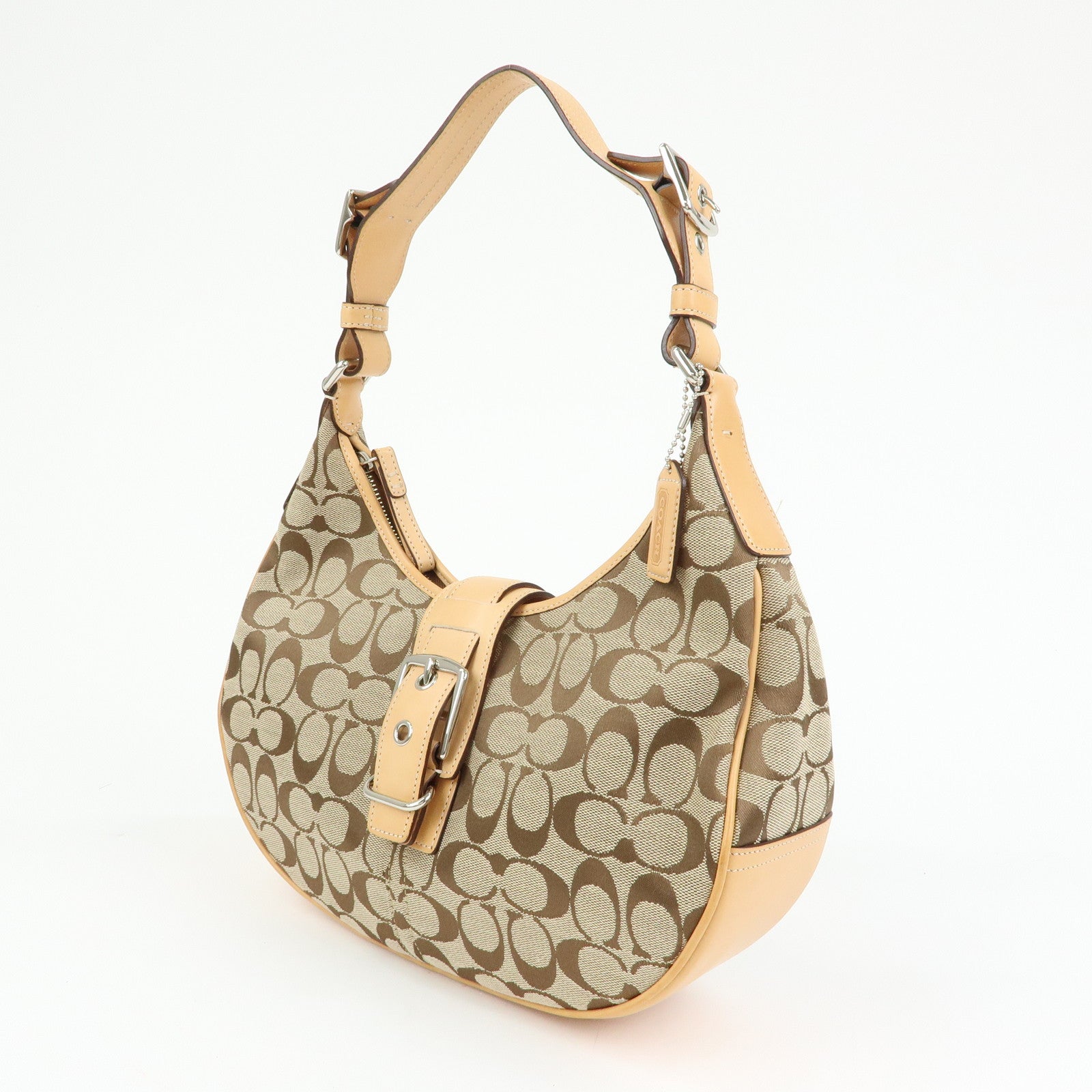 COACH Signature Canvas Leather Shoulder Bag Hand Bag Beige