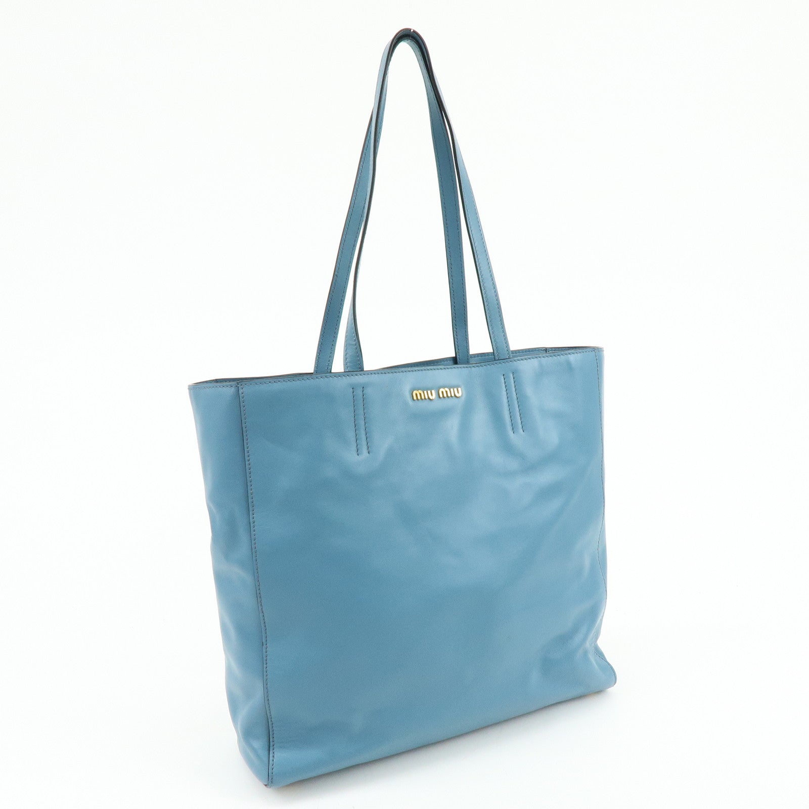 MIU MIU Soft Calf Leather Tote Bag Shoulder Hand Bag Blue R1914S