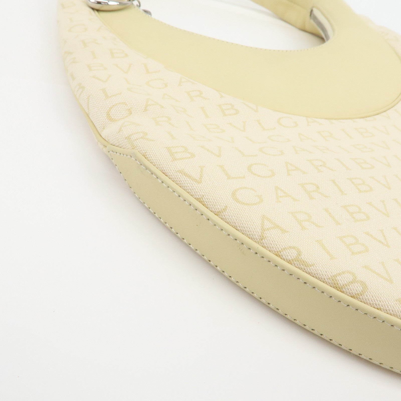BVLGARI Logo Mania Canvas Leather Shoulder Bag Yellow Beige