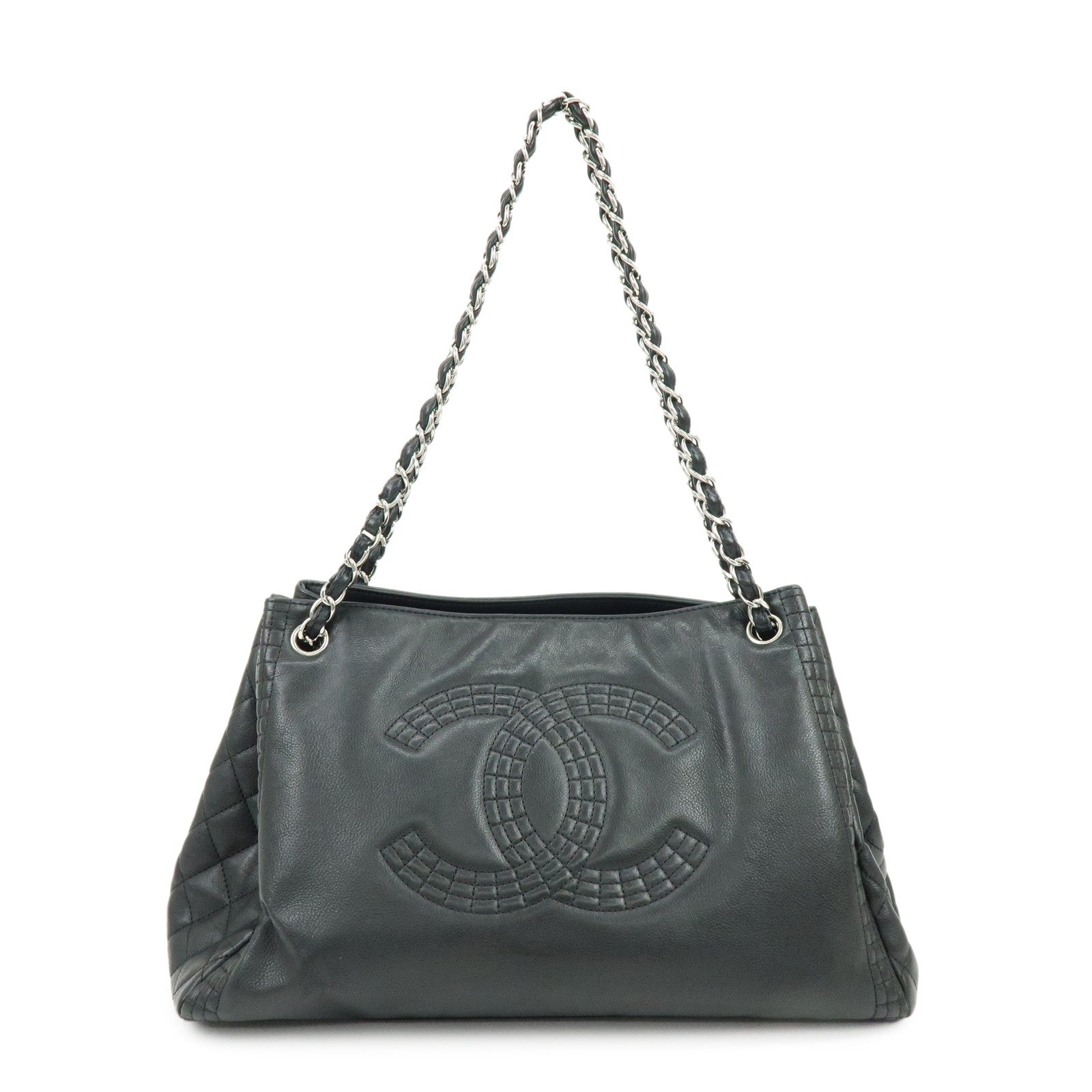 CHANEL Matelasse Leather Chain Tote Bag Shoulder Bag Black A67172