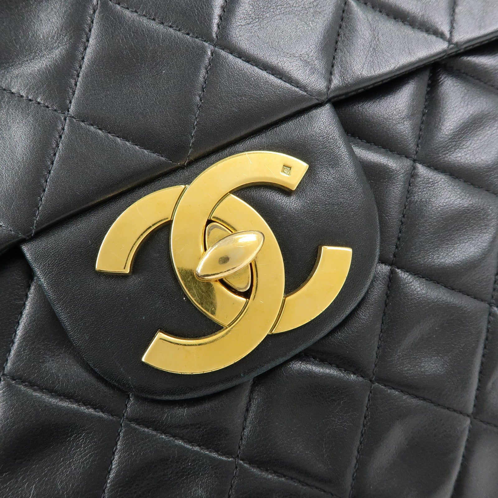 CHANEL Jumbo Matelasse 34 Lamb Skin Flap Shoulder Bag Black A01094