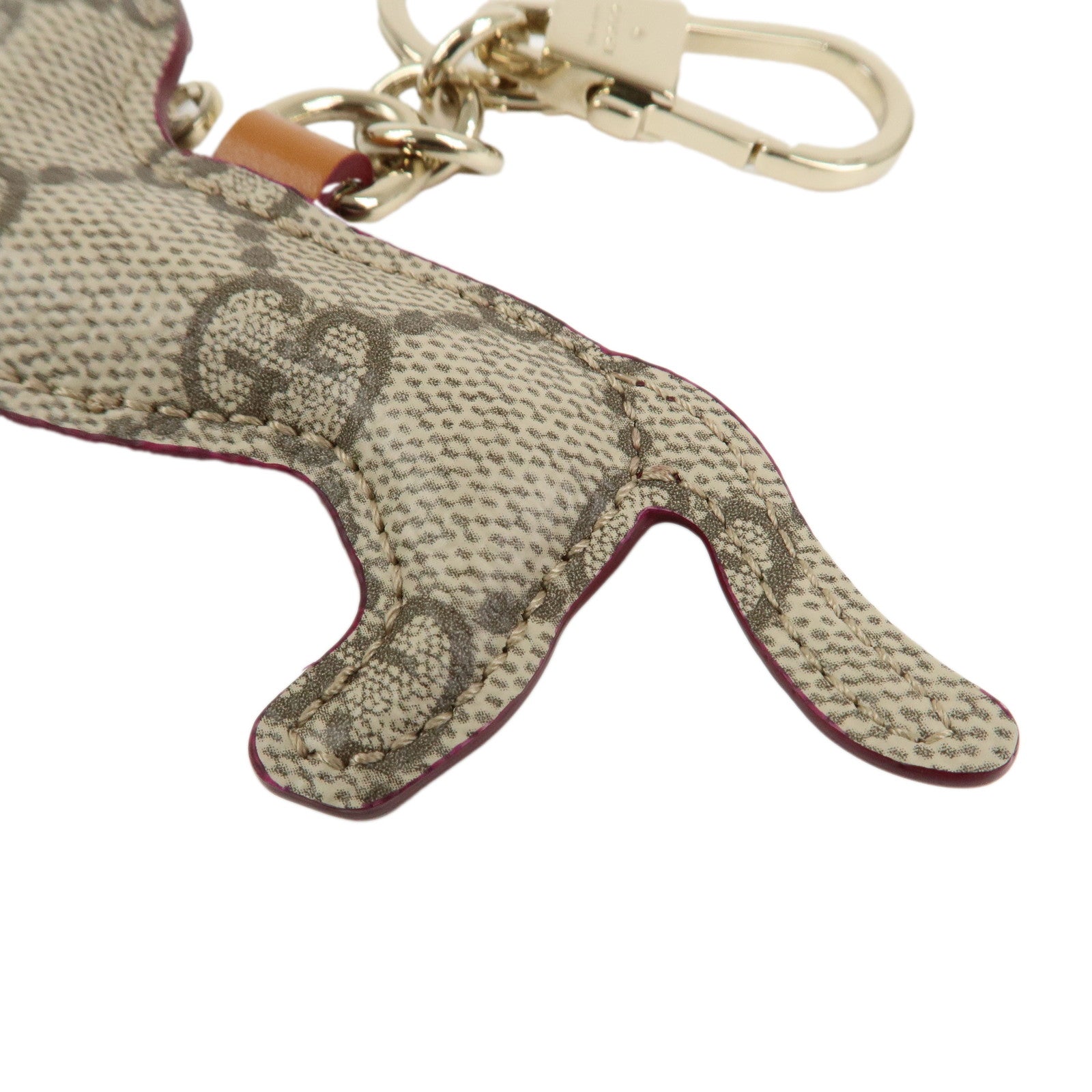 GUCCI GG Emblem Interlocking G Dog Shape Bag Charm Key Chain Beige