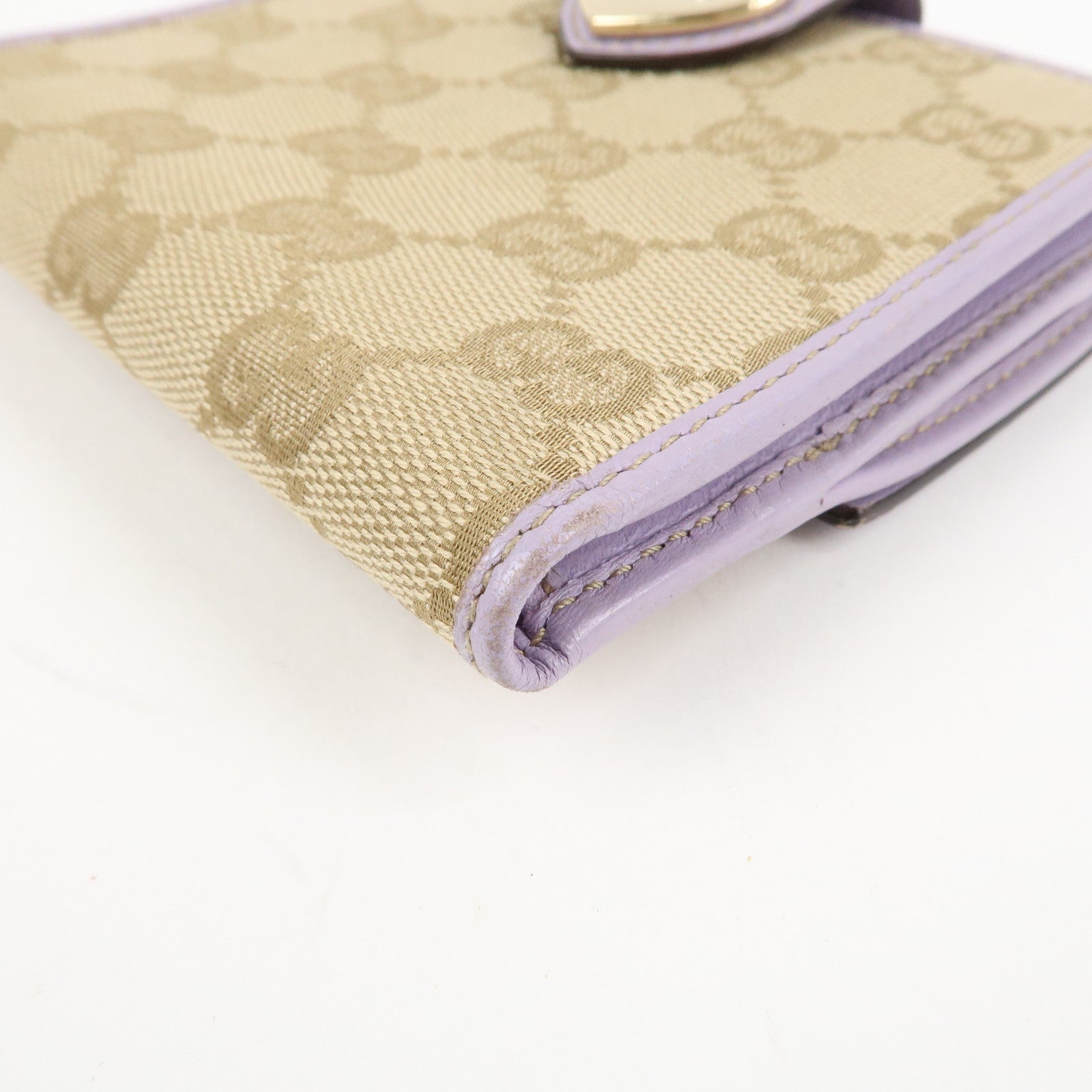 GUCCI Lovely Heart GG Canvas Leather W Hook Bi-Fold Wallet 203549 Used