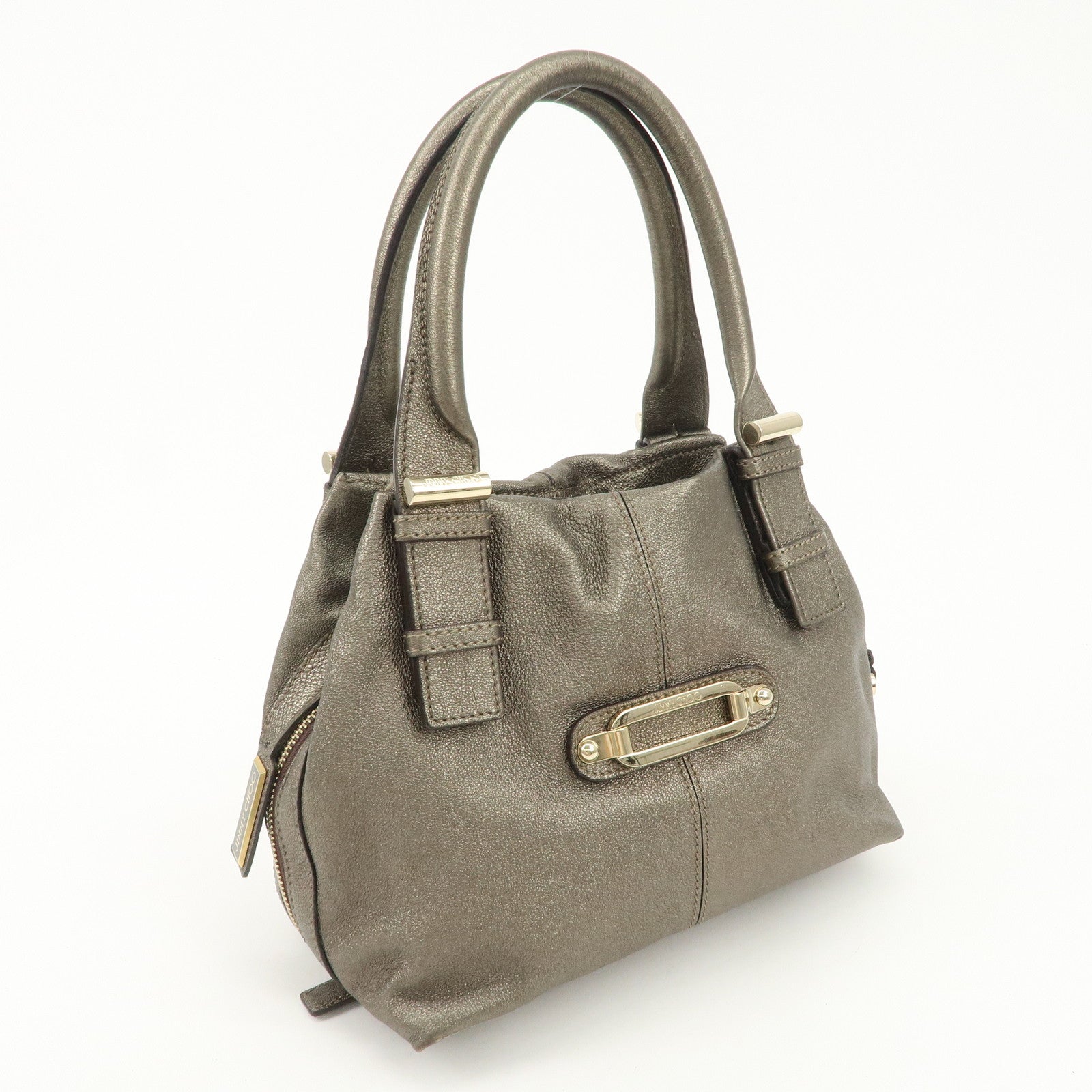 JIMMY CHOO Tulita Leather Shoulder Bag Hand Bag Metallic Brown