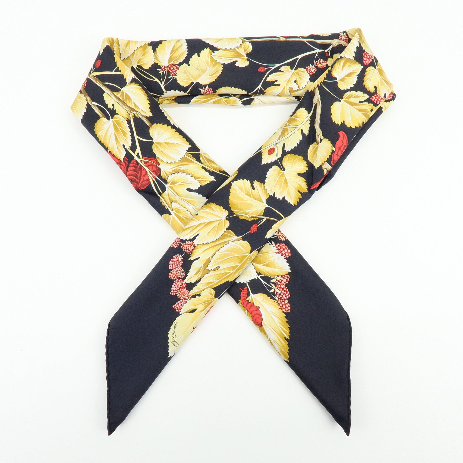 HERMES Carre 90 Silk 100% Scarf l'ARBRE de SOiE Black Yellow Red