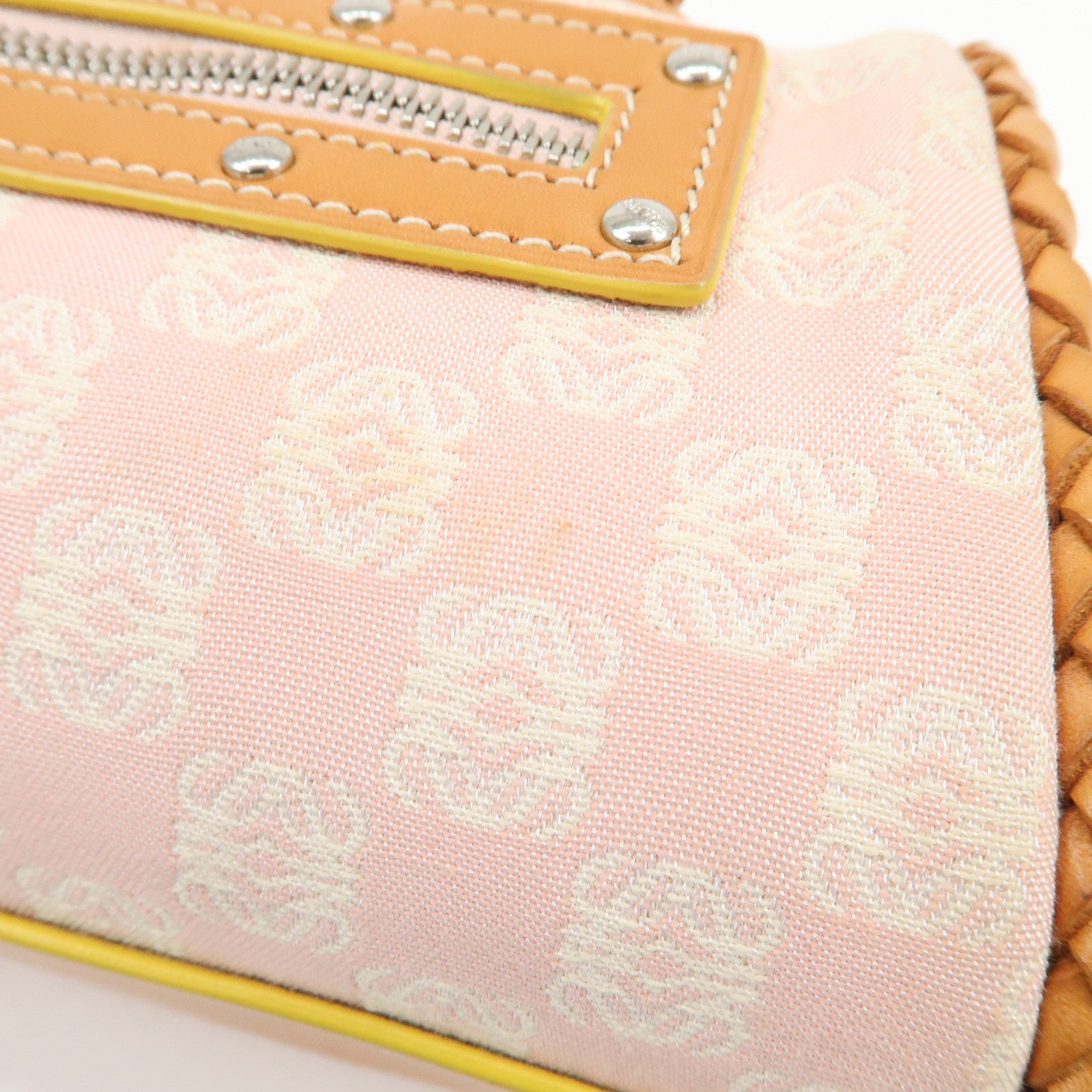 LOEWE Anagram Canvas Leather Hand Bag Boston Bag Pink Brown