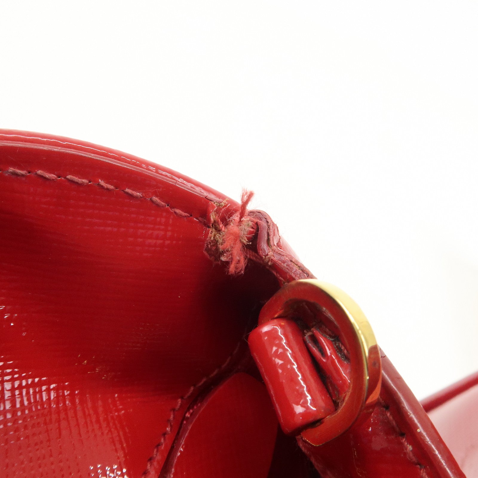 PRADA Triangle Logo Patent Leather 2WAY Bag Hand Bag Red BN2567
