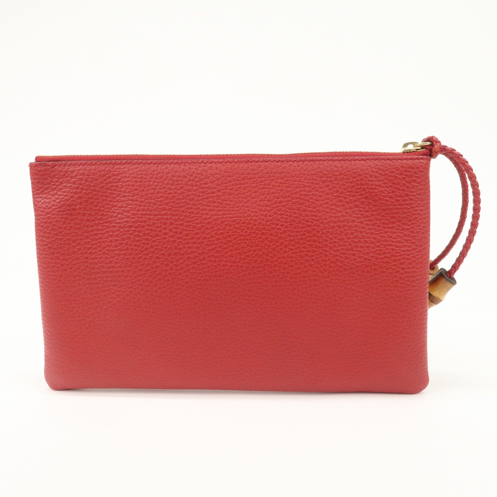 GUCCI Bamboo Leather Clutch Bag Pouch Red 449652