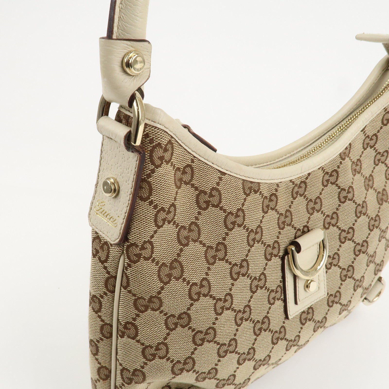GUCCI Abbey GG Canvas Leather Shoulder Bag Beige Ivory 130738 Used