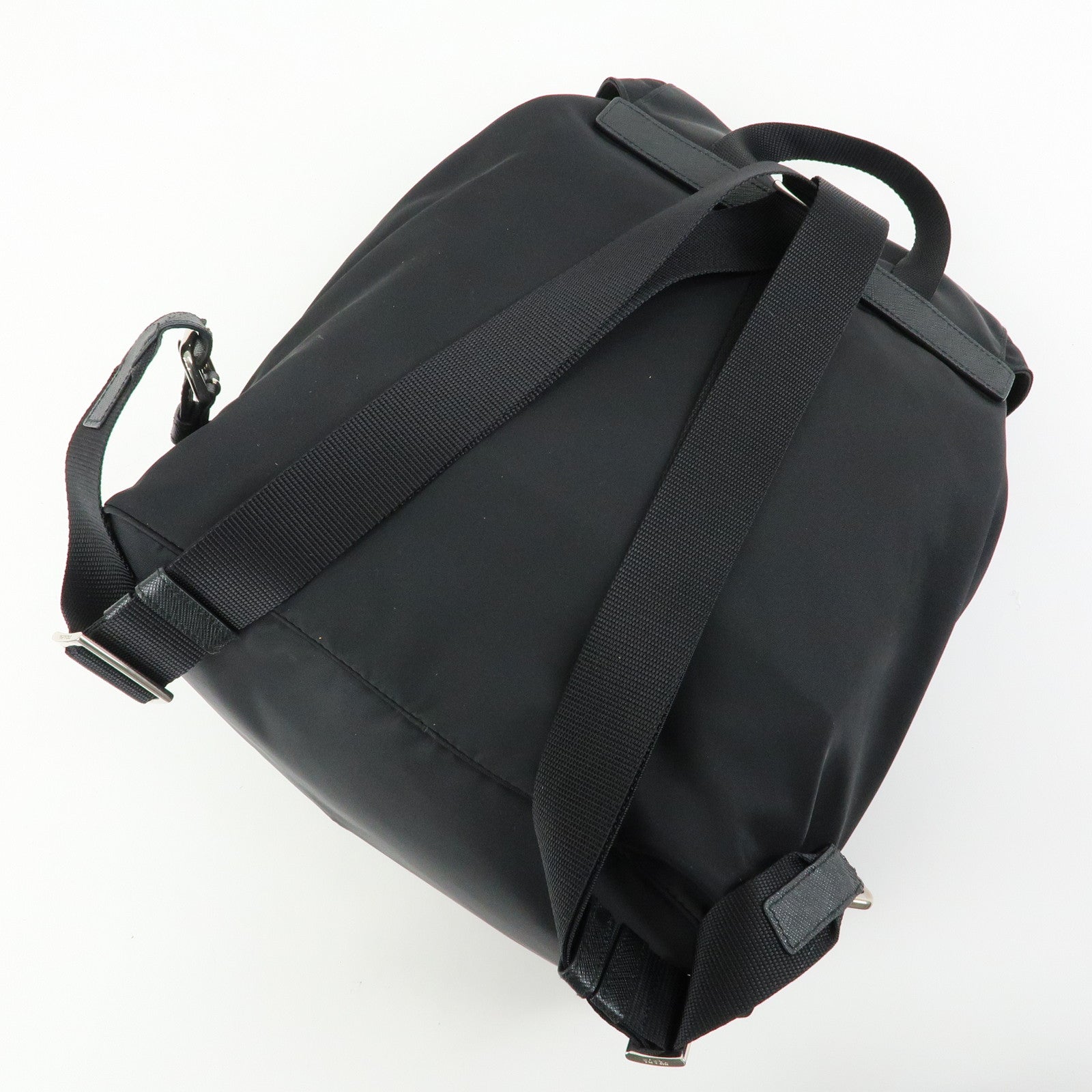 PRADA Triangle Logo Nylon Leather Backpack Rucksack Black 1BZ005