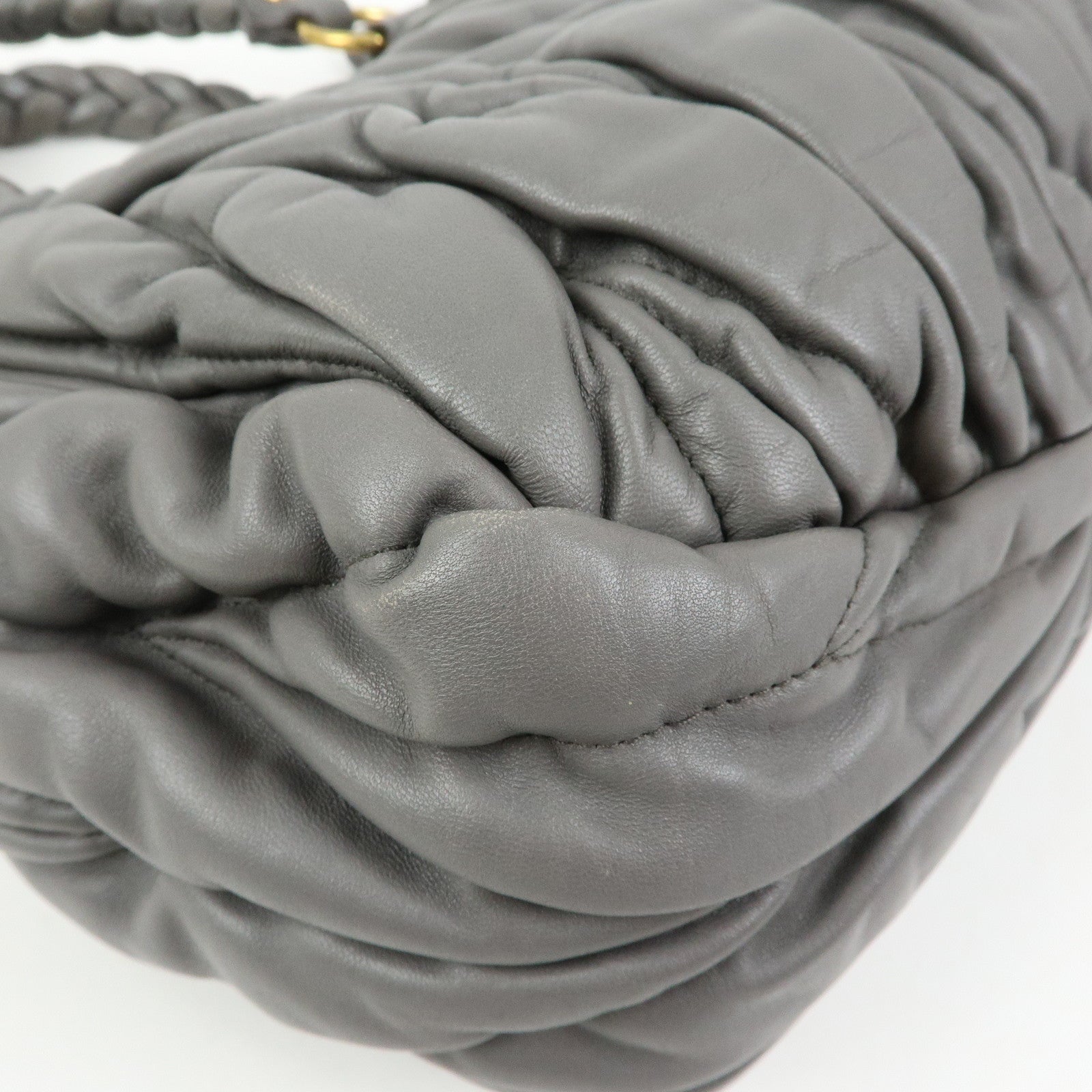 MIU MIU Matelasse Nappa Leather Hand Bag Gray RN0473
