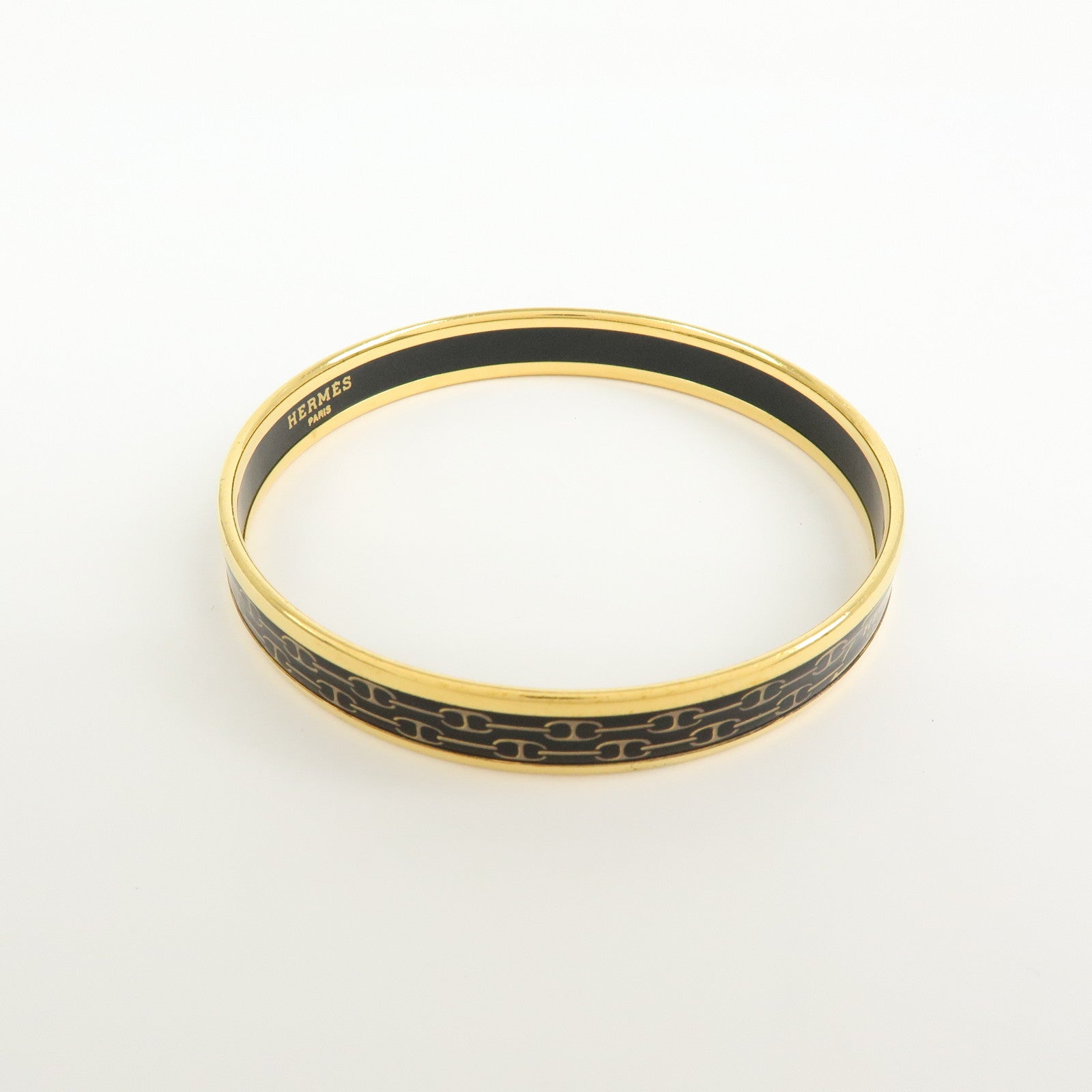 HERMES Email PM Plated Bangle Bracelet Black Gold