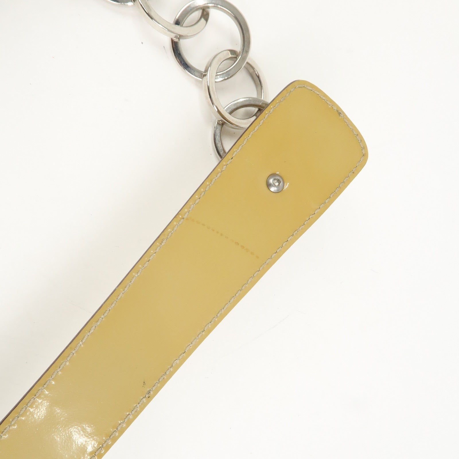 Ferragamo Gancini Patent Leather Chain Shoulder Bag Hand Bag Beige