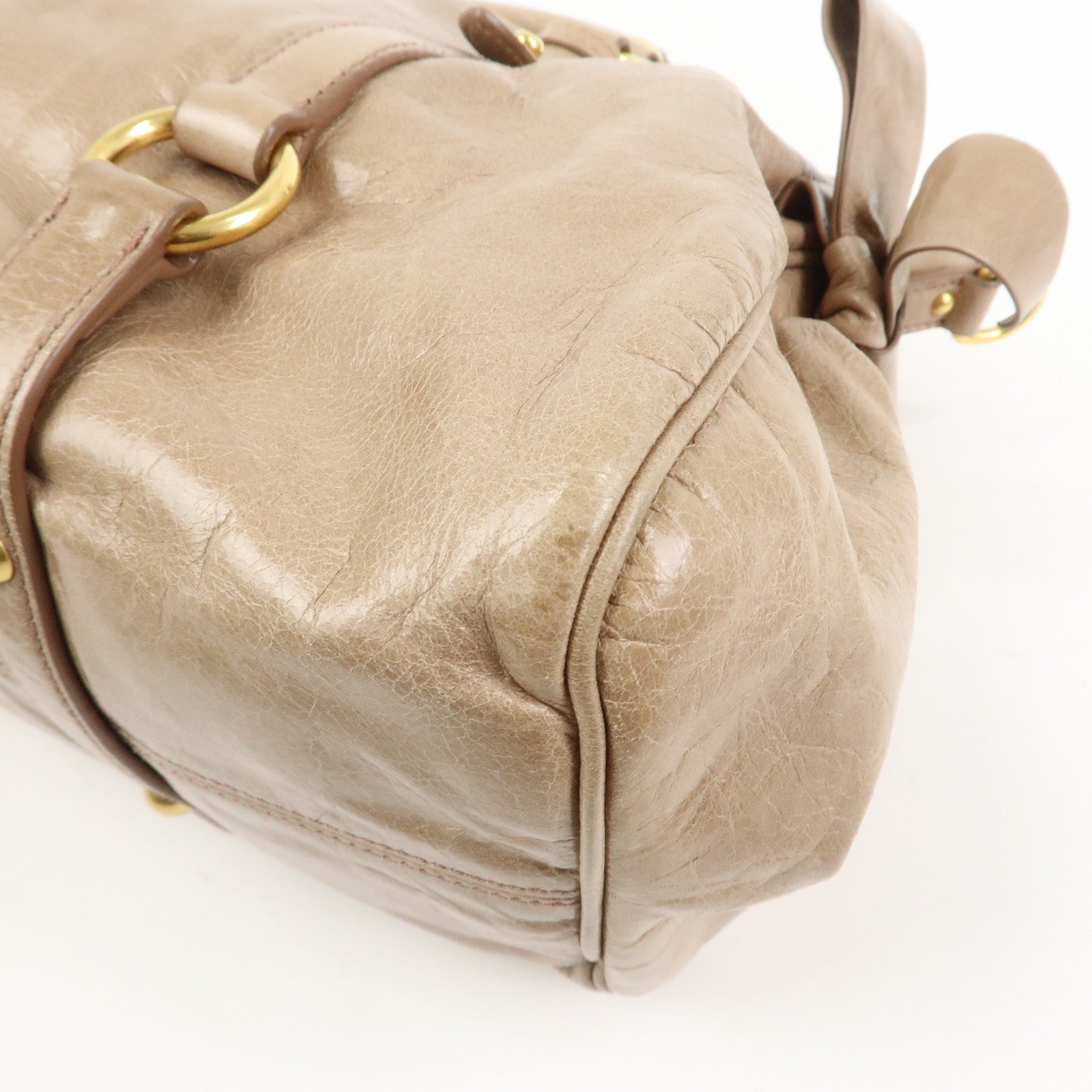 MIU MIU Ribbon Leather 2Way Bag Shoulder Bag Hand Bag Brown RT0365