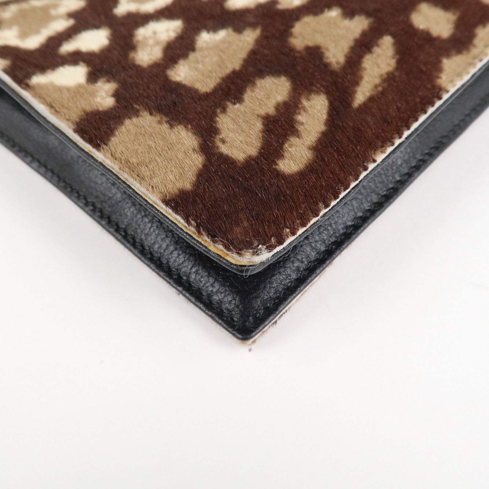 LOEWE Unborn Calf Leather Clutch Bag Pouch Brown Used