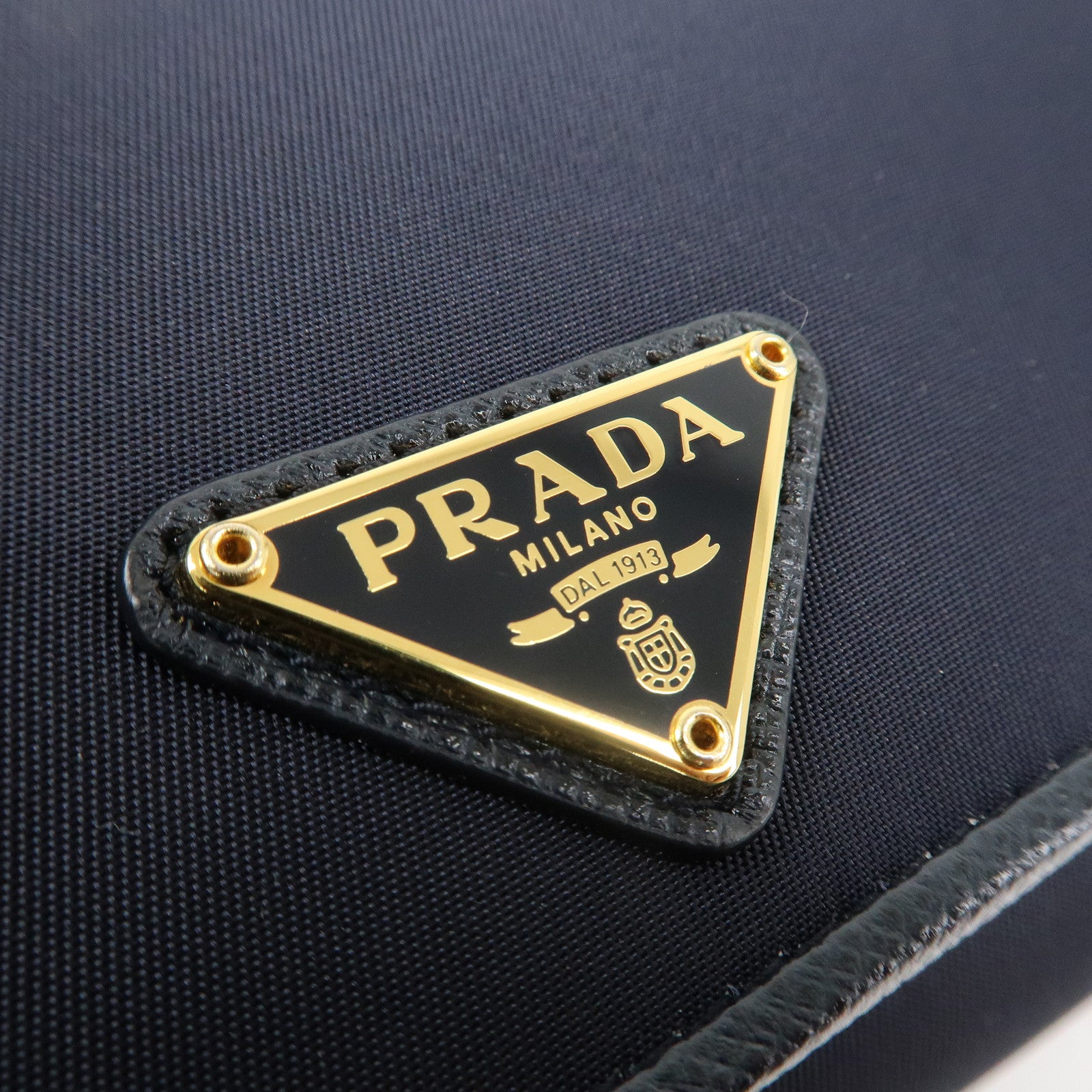 PRADA Triangle Logo Nylon Leather Bi-fold Long Wallet Navy 1MH132 Used