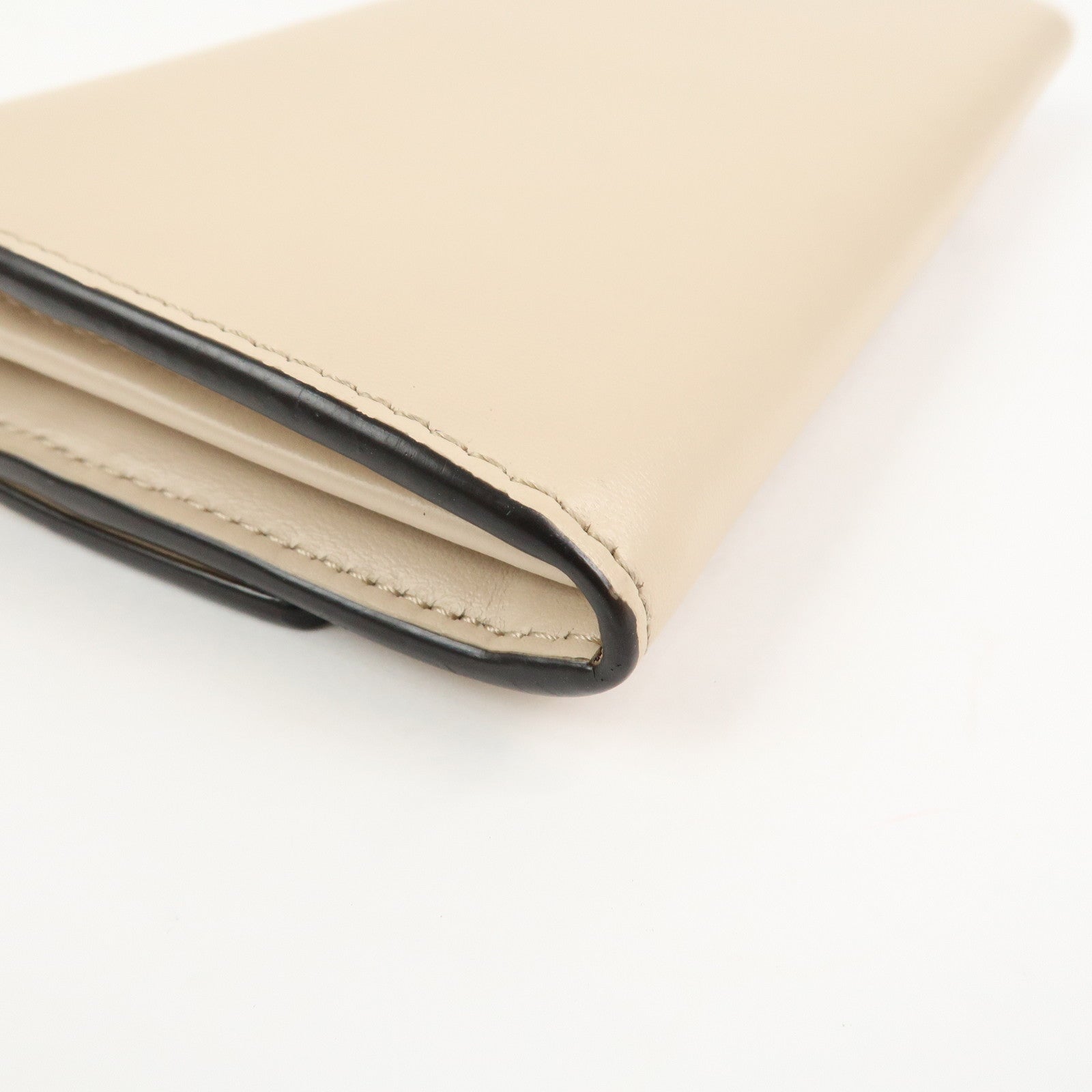 FENDI Logo Leather Flap Continental Long Wallet Beige 8M0251