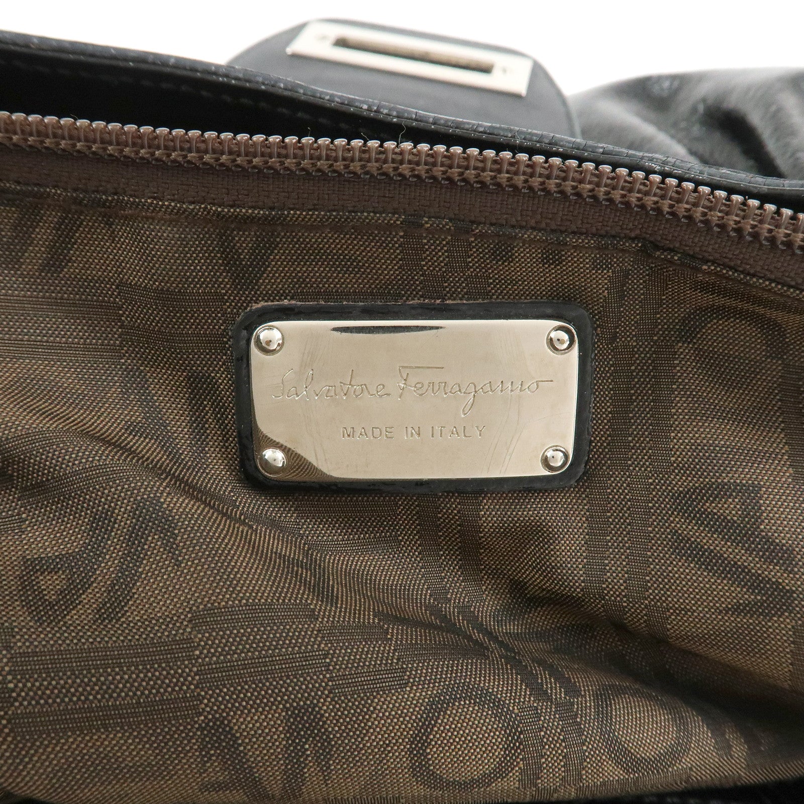 Ferragamo Gancini Patent Leather Hand Bag Shoulder Bag Black