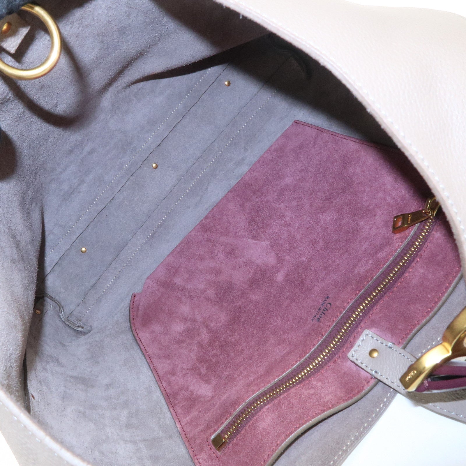 Chloe Marcie Grain Calf Leather Hobo Bag Shoulder Bag Motty Grey