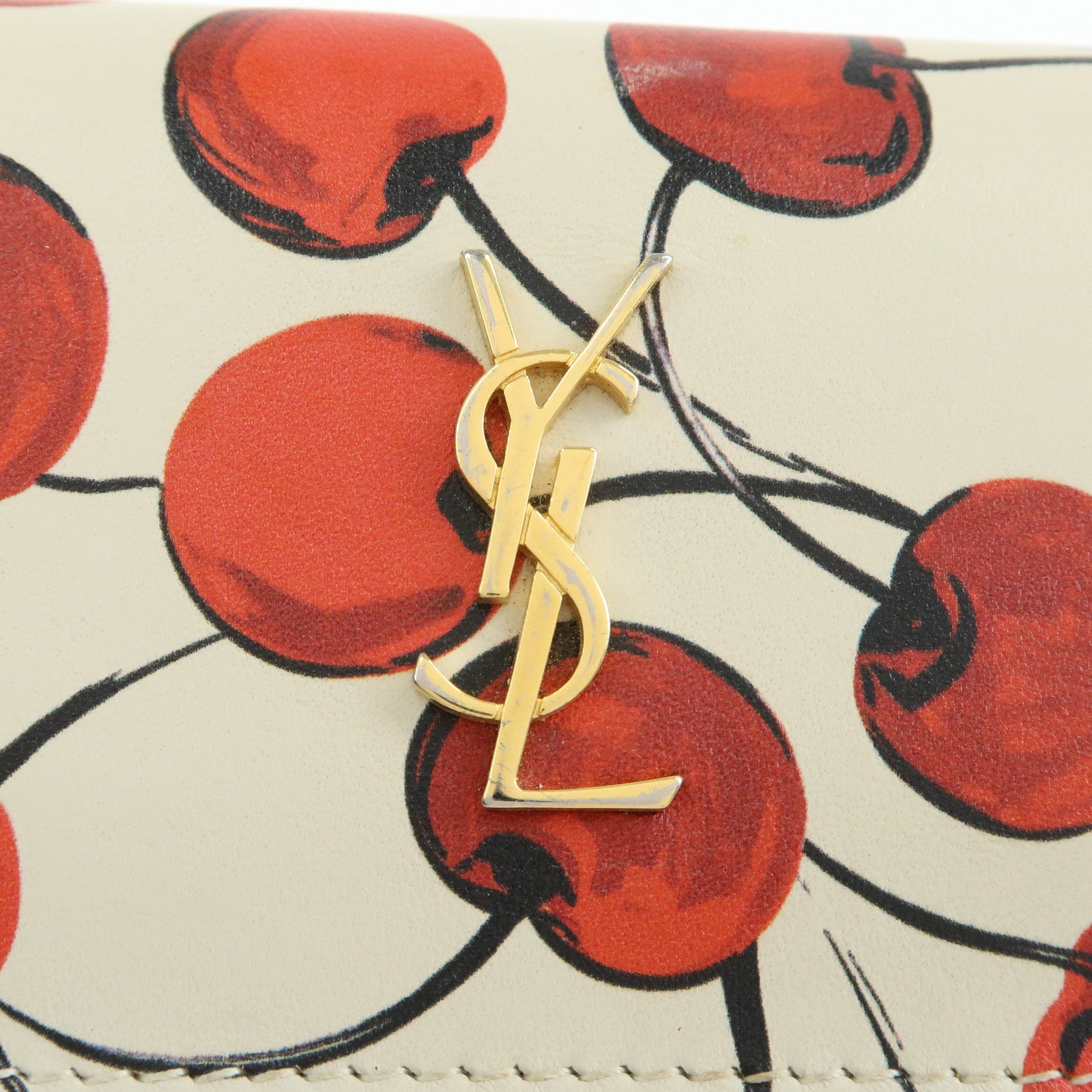 SAINT LAURENT PARIS Leather Compact Tri-fold Wallet Cherry Red