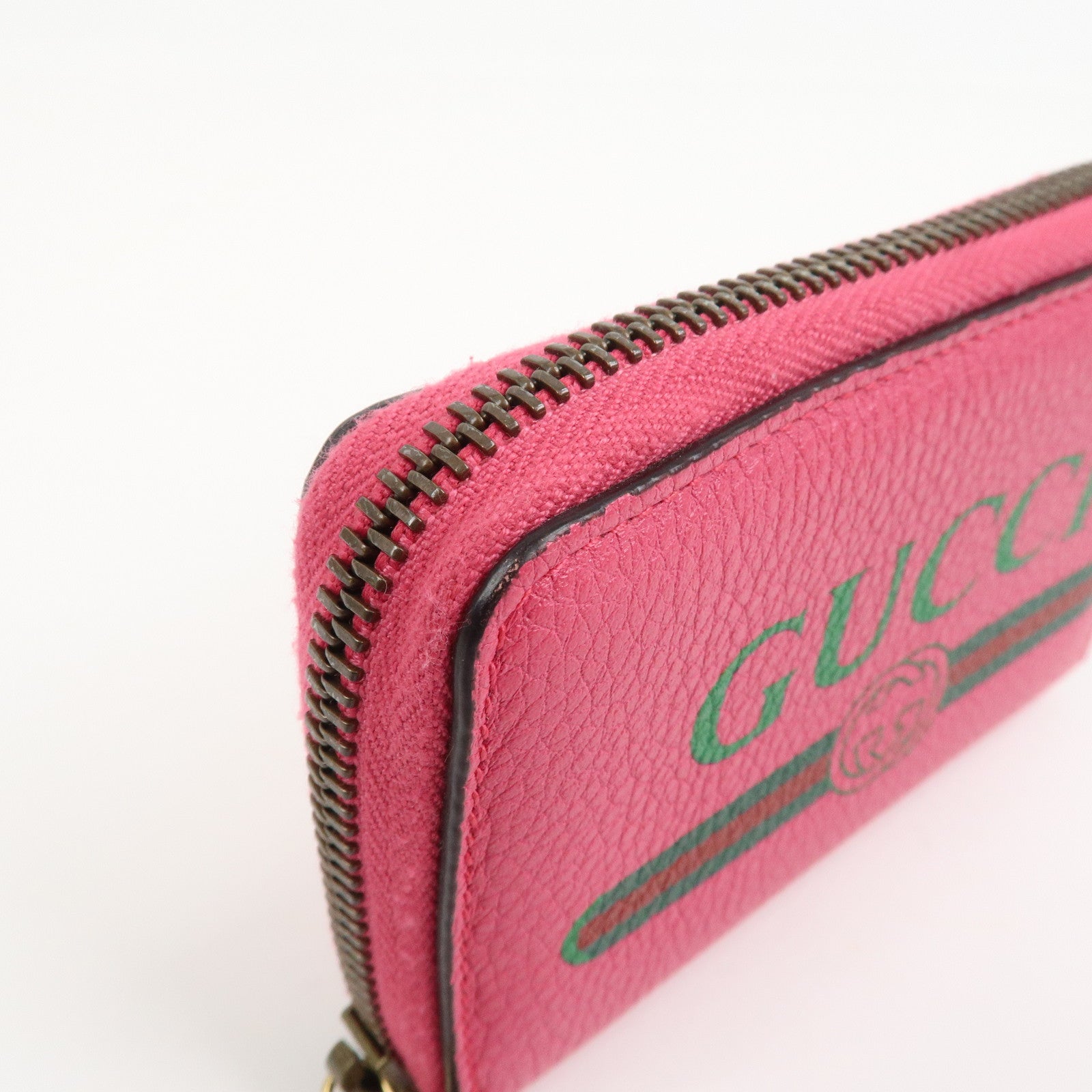 GUCCI Sherry Leather Logo Print Round Zipper Coin Case Pink 496319