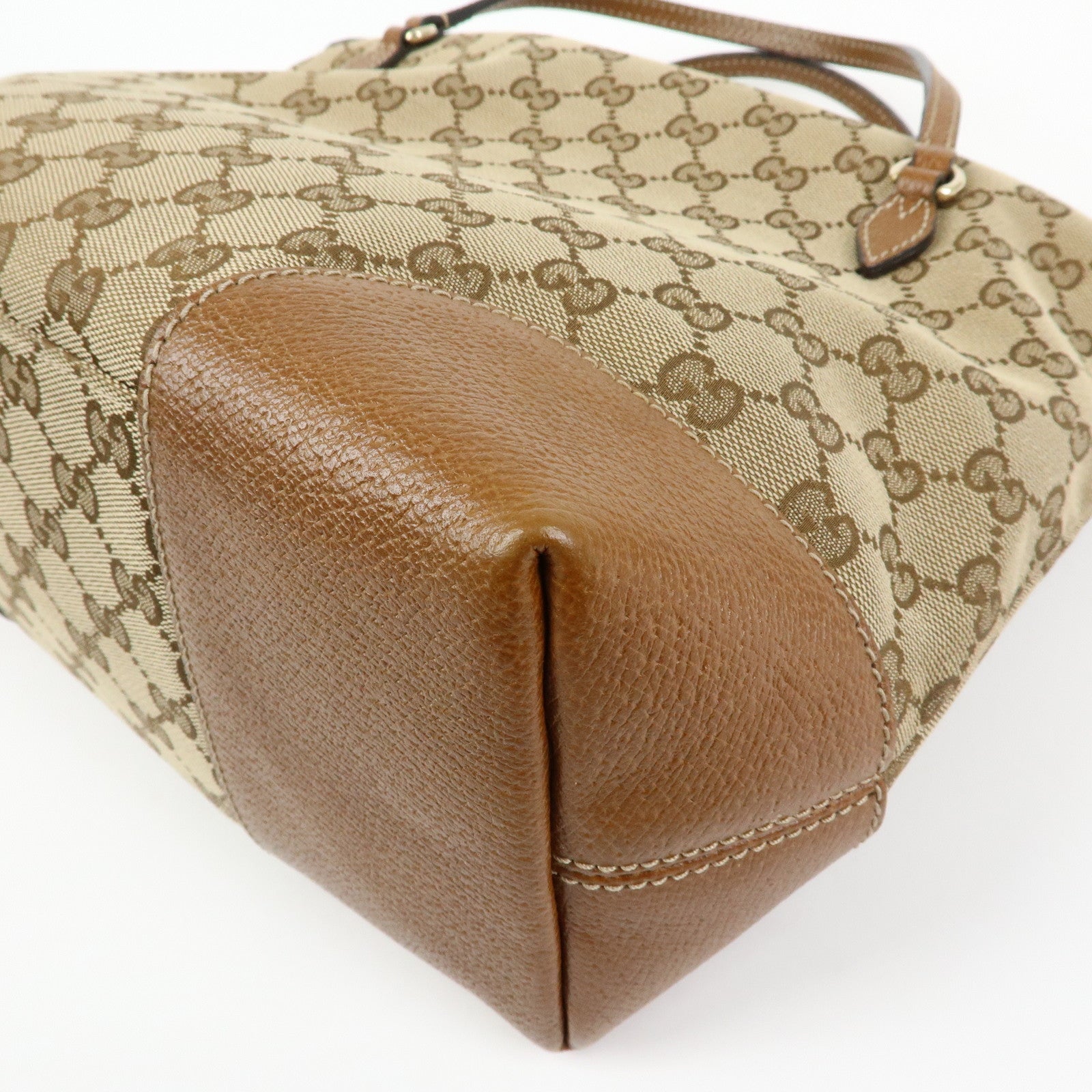 GUCCI Interlocking G GG Canvas Leather Hand Bag Beige Brown 353120