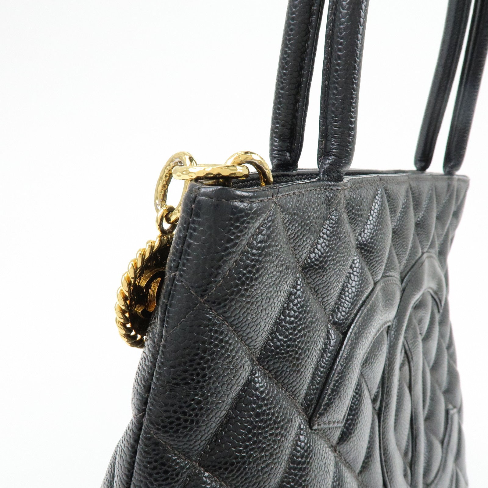 CHANEL Matelasse COCO Mark Medallion Tote Bag Hand Bag Black A01804
