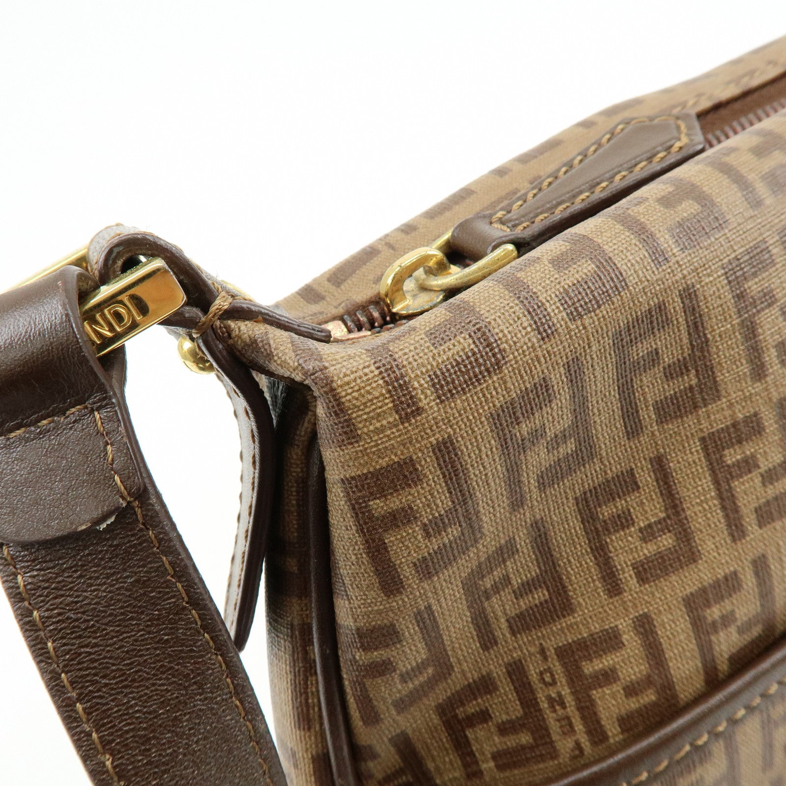 FENDI Zucchino PVC Leather Shoulder Bag Crossbody Bag Brown 8BT206